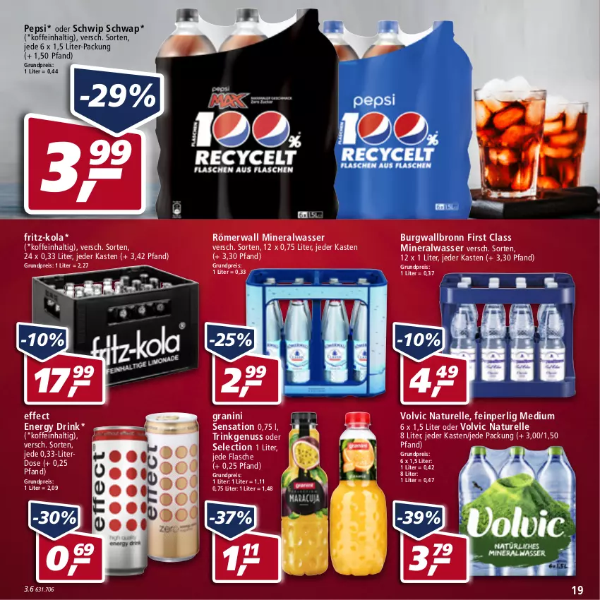 Aktueller Prospekt Real - Real Handzettel - von 07.02 bis 12.02.2022 - strona 19 - produkty: Alwa, burgwallbronn, drink, Effect, eis, elle, energy drink, flasche, fritz, fritz-kola, granini, mineralwasser, natur, nuss, pepsi, reis, rel, Schwip Schwap, Ti, volvic, wasser