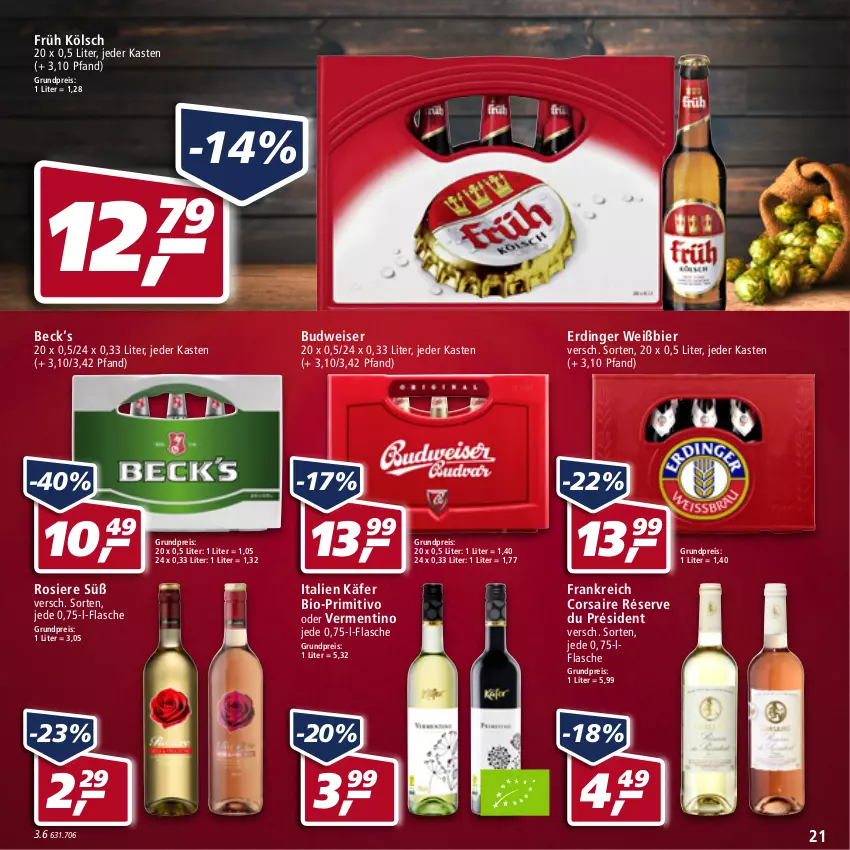 Aktueller Prospekt Real - Real Handzettel - von 07.02 bis 12.02.2022 - strona 21 - produkty: bier, bio, budweiser, Corsaire, eis, erdinger, flasche, Früh Kölsch, käfer, primitivo, reis, Ti