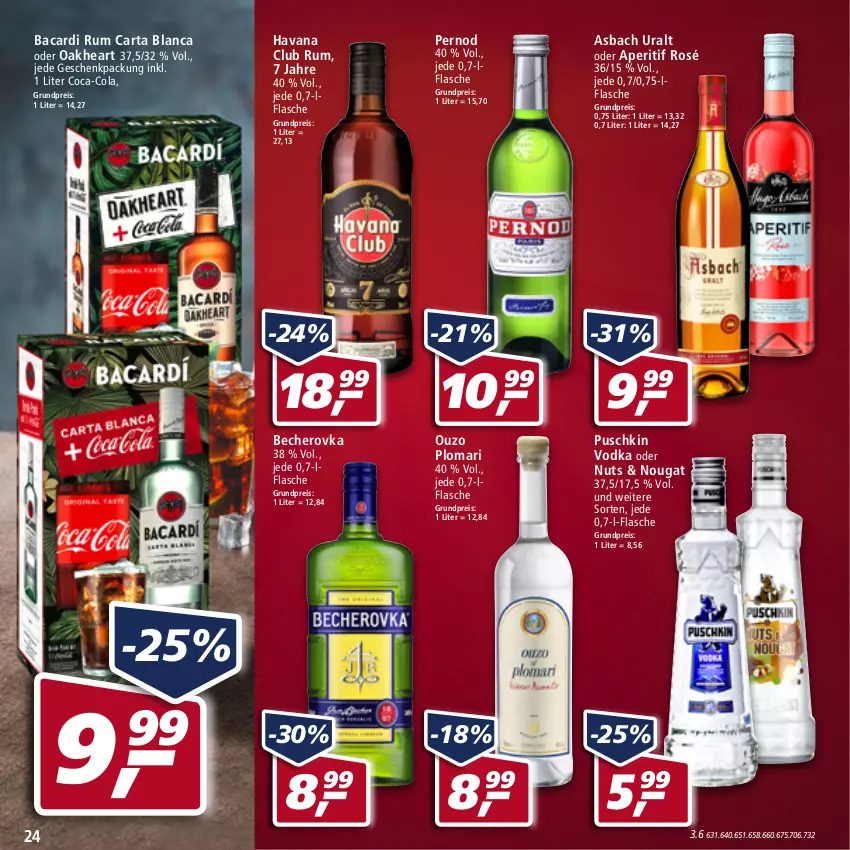 Aktueller Prospekt Real - Real Handzettel - von 07.02 bis 12.02.2022 - strona 24 - produkty: aperitif, asbach uralt, bacardi, bacardi rum, Becher, Becherovka, coca-cola, cola, eis, flasche, geschenkpackung, Havana Club, hero, oakheart, ouzo, puschkin vodka, reis, rum, Ti, vodka