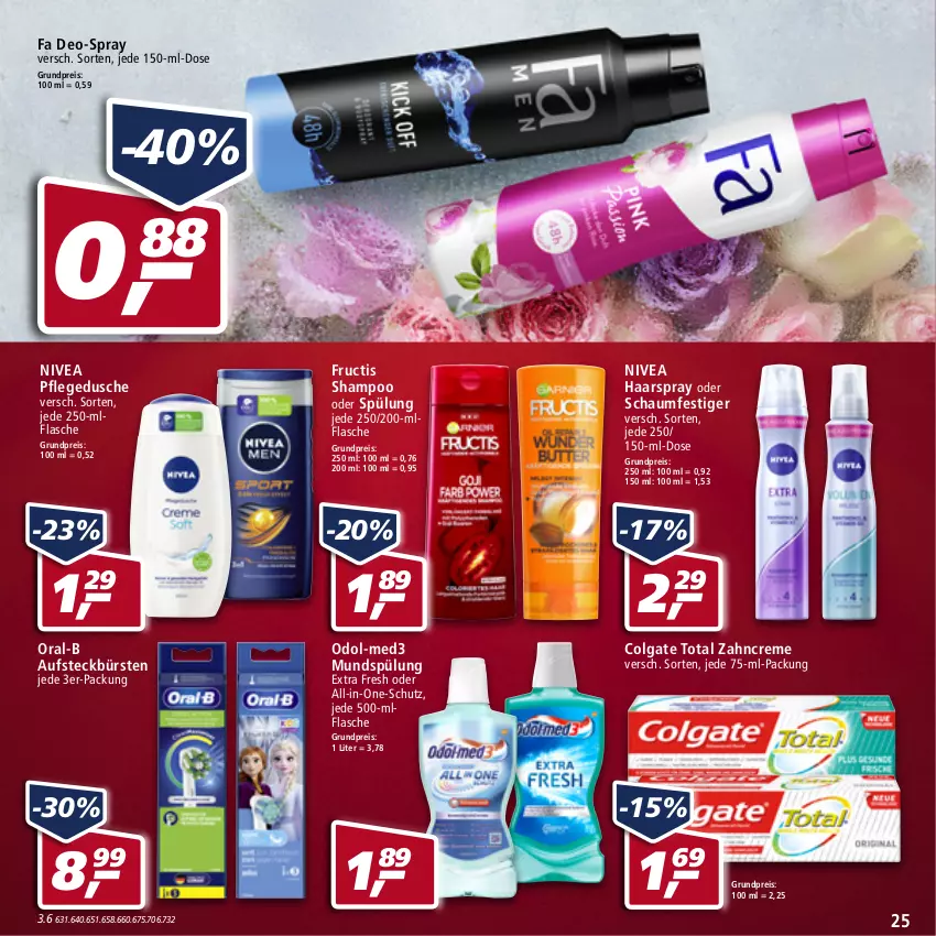 Aktueller Prospekt Real - Real Handzettel - von 07.02 bis 12.02.2022 - strona 25 - produkty: aufsteckbürsten, bürste, bürsten, colgate, colgate total, creme, deo, dusche, eis, flasche, fructis, haarspray, LG, mundspülung, nivea, oder schaumfestiger, Odol, oral-b, pflegedusche, reis, schaumfestiger, shampoo, shampoo oder spülung, spülung, Ti, zahncreme