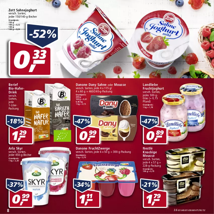 Aktueller Prospekt Real - Real Handzettel - von 07.02 bis 12.02.2022 - strona 8 - produkty: arla, arla skyr, Becher, bio, danone, danone fruchtzwerge, Dany, dany sahne, drink, eis, frucht, fruchtjoghurt, fruchtzwerge, hafer, Haferdrink, joghur, joghurt, Knackige Mousse, landliebe, mousse, nestlé, reis, sahne, Sahnejoghurt, Skyr, zott