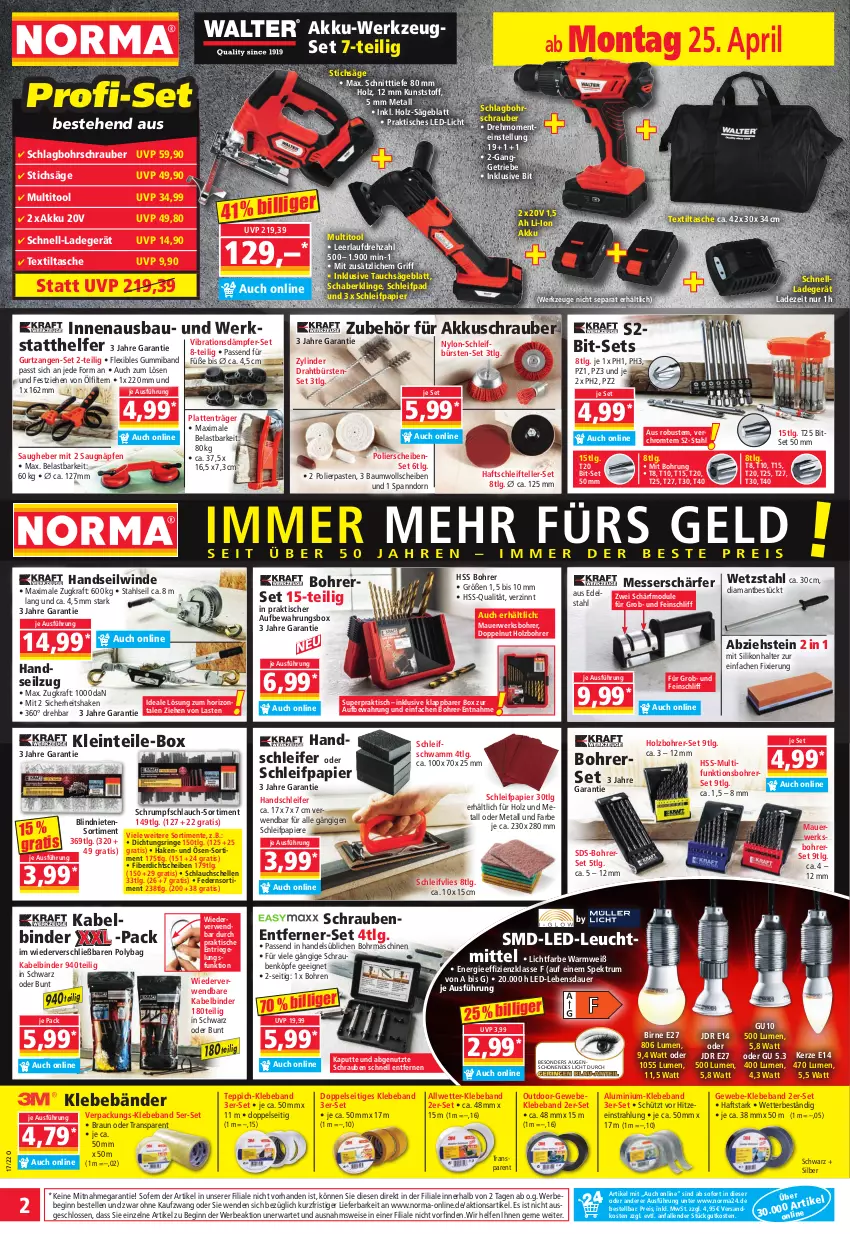 Aktueller Prospekt Norma - Norma - von 25.04 bis 02.05.2022 - strona 2 - produkty: akku, akkuschrauber, auer, aufbewahrungsbox, Bau, Beba, Bebe, Bitset, Bohrer-Set, Bohrerset, Bohrschrauber, braun, bürste, bürsten, Draht, edelstahl, eis, elle, ente, gin, Holz, kerze, kraft, ladegerät, latte, led-licht, leuchtmittel, LG, messer, ndk, papier, pril, reis, riegel, ring, rum, rwe, säge, schlauch, Schleifpapier, schnellladegerät, schrauben, schwamm, shake, Spektrum, stichsäge, Tasche, Tauchsäge, teller, teppich, Ti, tisch, usb, werkzeug, werkzeuge, Zangen, ZTE