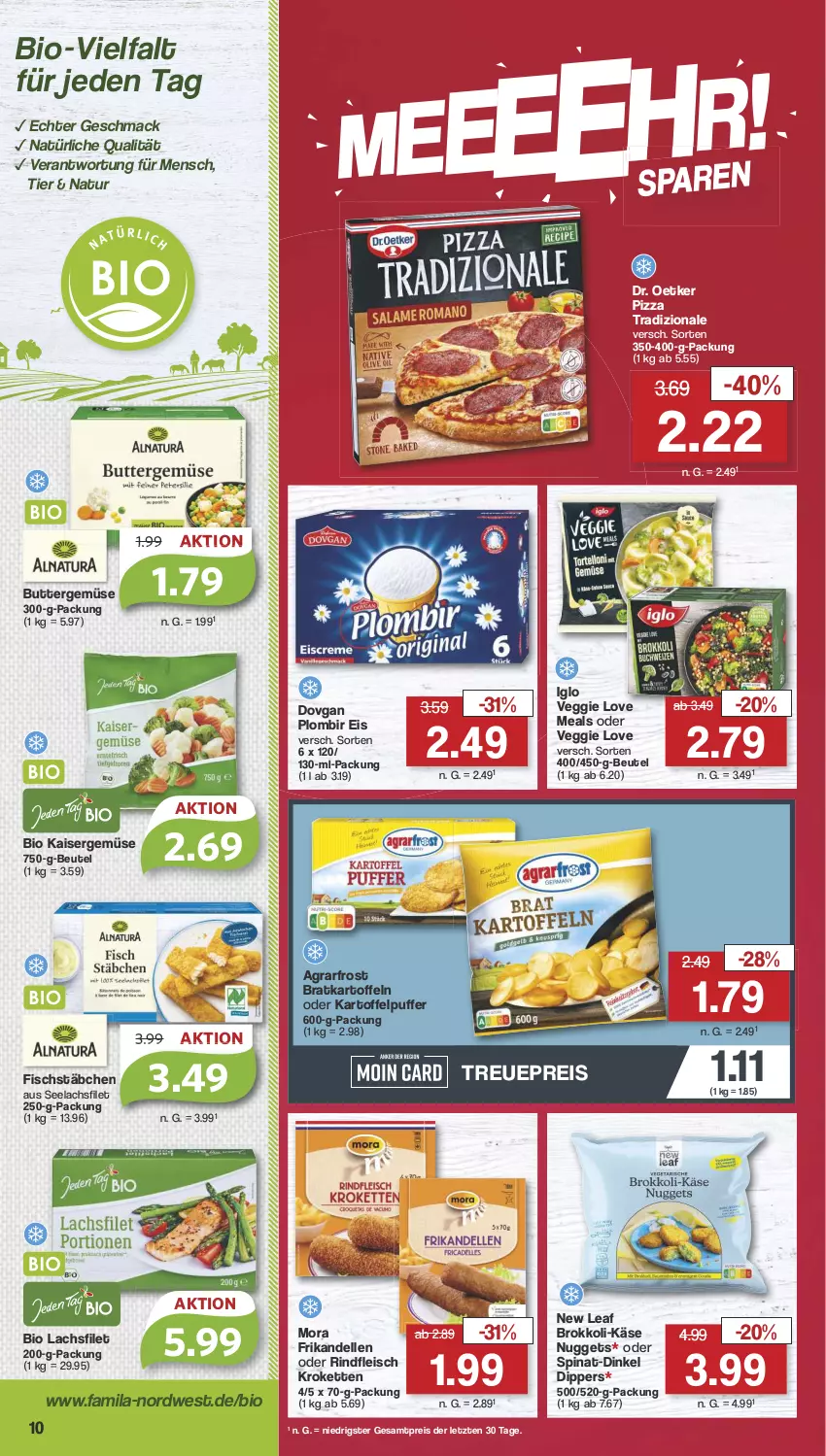 Aktueller Prospekt Famila - Prospekte - von 29.07 bis 03.08.2024 - strona 10 - produkty: agrarfrost, beutel, bio, brokkoli, butter, dell, dip, dovgan, Dr. Oetker, eis, elle, filet, fisch, fischstäbchen, fleisch, iglo, Kaiser, Kaisergemüse, kartoffel, kartoffeln, kartoffelpuffer, Käse, Kette, Kroketten, lachs, lachsfilet, mac, natur, nuggets, pizza, pizza tradizionale, reis, rind, rindfleisch, seelachsfilet, spinat, Ti, tiefkühlkost, tradizionale, veggie, Veggie Love, ZTE