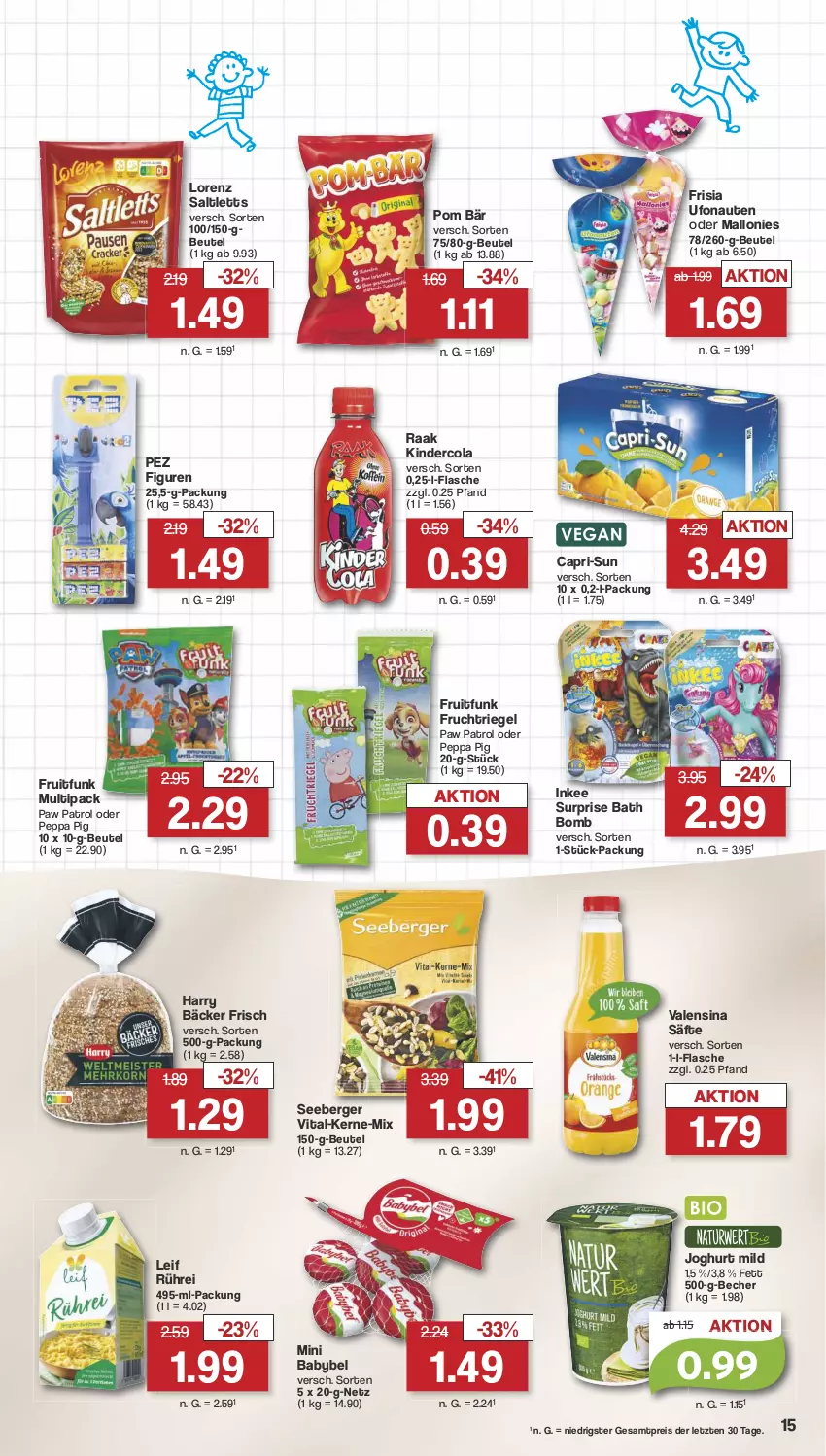 Aktueller Prospekt Famila - Prospekte - von 29.07 bis 03.08.2024 - strona 16 - produkty: babybel, Becher, Berger, beutel, Cap, capri-sun, cola, eis, flasche, frucht, joghur, joghurt, joghurt mild, Kinder, lorenz, mini babybel, Paw Patrol, Peppa Pig, reis, riegel, säfte, saltletts, seeberger, Ti, valensina, vita, ZTE