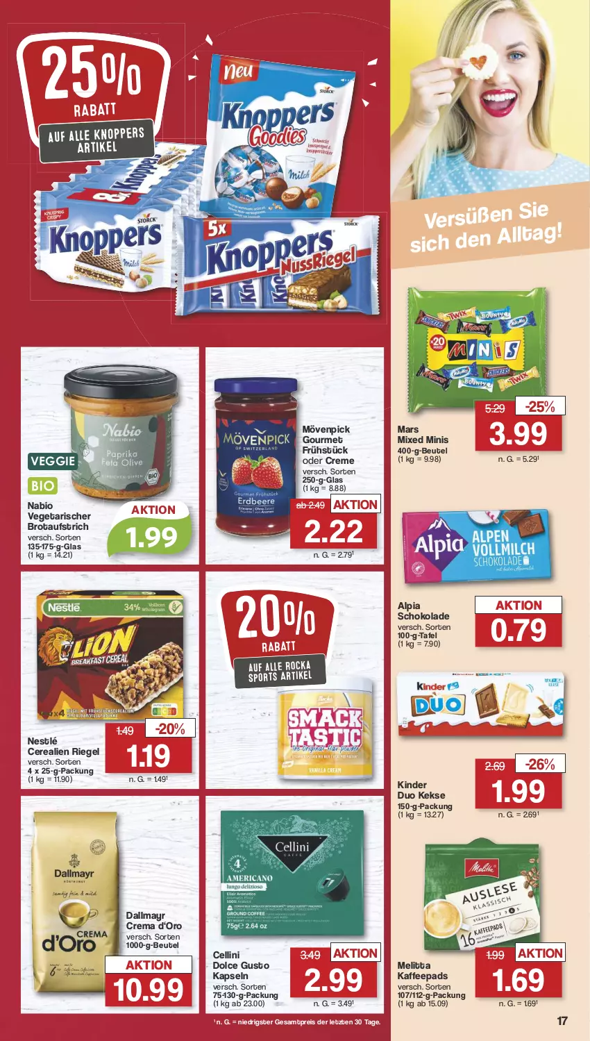 Aktueller Prospekt Famila - Prospekte - von 29.07 bis 03.08.2024 - strona 18 - produkty: alpia, aufstrich, beutel, bio, brot, brotaufstrich, cerealien, creme, dallmayr, decke, dolce gusto, eis, kaffee, kaffeepads, keks, kekse, Kinder, knoppers, lebensmittel, mars, melitta, mövenpick, nestlé, reis, riegel, schoko, schokolade, Sport, Ti, Vegeta, veggie, ZTE