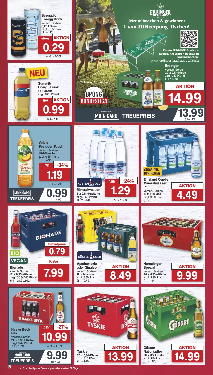 Aktueller Prospekt Famila - Prospekte - von 29.07 bis 03.08.2024 - strona 19 - produkty: Alwa, apfel, Apfelschorle, bio, bionade, drink, eis, elle, energy drink, erdinger, flasche, gösser, Hemelinger, mac, mineralwasser, natur, pils, radler, reis, schorle, sinalco, Spezi, tee, Ti, tisch, tyskie, volvic, wasser, ZTE