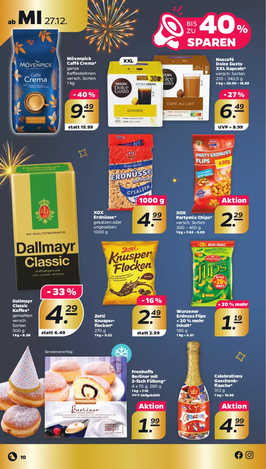 Aktueller Prospekt Netto - Woche 52 - von 26.12 bis 30.12.2023 - strona 10 - produkty: berliner, bohne, bohnen, caffè crema, chips, dallmayr, dolce gusto, erdnuss, erdnüsse, flasche, kaffee, kaffeebohnen, Knusperflocken, mövenpick, Nescafé, nuss, salz, Ti