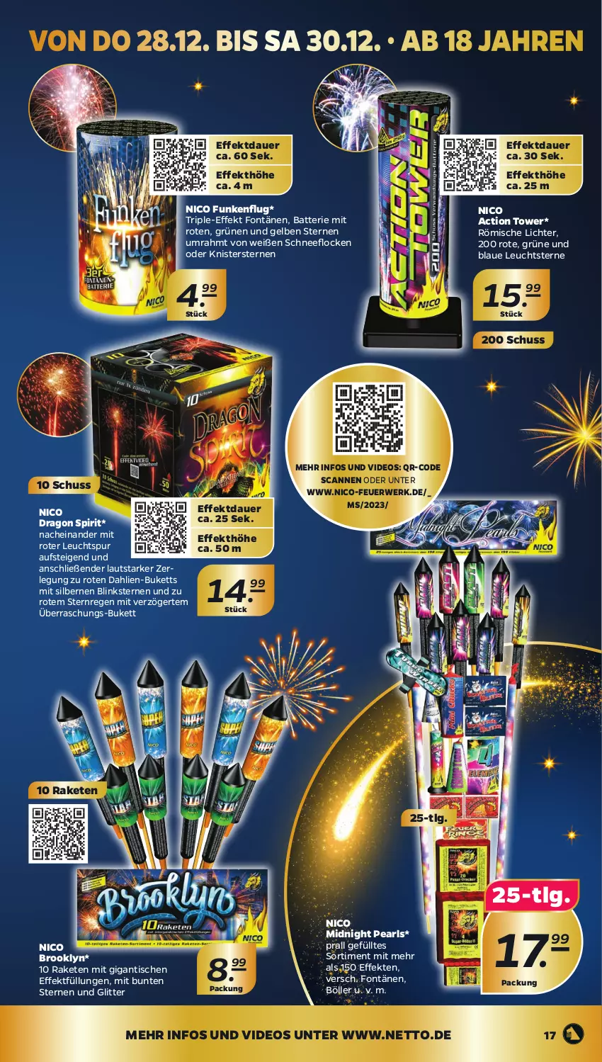 Aktueller Prospekt Netto - Woche 52 - von 26.12 bis 30.12.2023 - strona 17 - produkty: auer, batterie, dahlie, deo, LG, Raketen, Römische Lichter, rwe, Ti, tisch