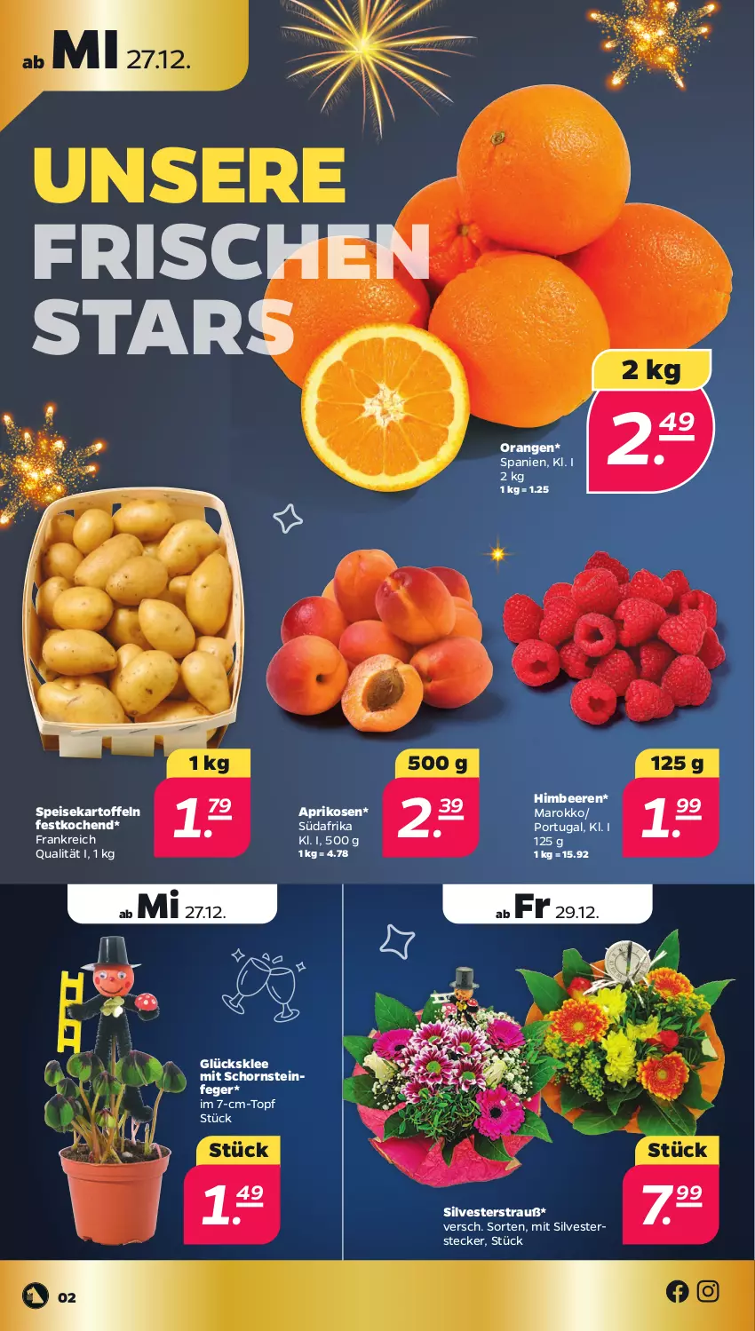 Aktueller Prospekt Netto - Woche 52 - von 26.12 bis 30.12.2023 - strona 2 - produkty: aprikose, aprikosen, beere, beeren, eis, glücksklee, himbeer, himbeere, himbeeren, kartoffel, kartoffeln, orange, orangen, Schornsteinfeger, speisekartoffeln, topf