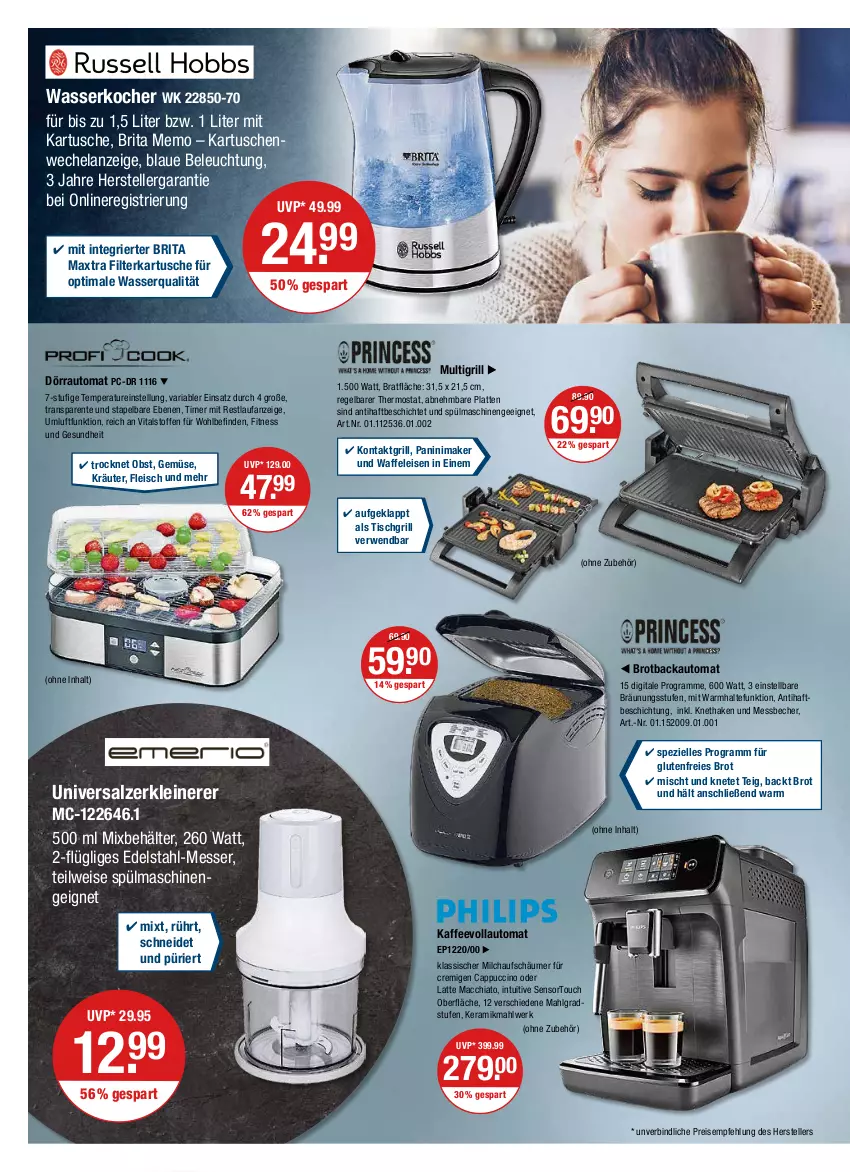 Aktueller Prospekt Vmarkt - V-Markt - von 28.07 bis 03.08.2022 - strona 18 - produkty: ACC, auto, Becher, Behälter, beleuchtung, brita, brot, Brotbackautomat, Cap, cappuccino, chia, cin, edelstahl, eis, Elan, elle, ente, fleisch, Gesundheit, grill, Hela, kaffee, kaffeevollautomat, Kocher, kontaktgrill, kräuter, latte, latte macchiato, leine, LG, mac, macchiato, Maxtra, Messbecher, messer, milch, milchaufschäumer, obst, reis, Ria, rwe, salz, Spezi, spülmaschinen, teller, thermostat, Ti, timer, tisch, tischgrill, vita, Waffeleisen, wasser, wasserkocher, Zerkleinerer