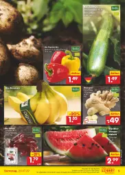 Gazetka promocyjna Netto Marken-Discount - Filial-Angebote - Gazetka - ważna od 23.07 do 23.07.2022 - strona 5 - produkty: angebot, asti, banane, bananen, bestpreis, bio, bio-bananen, Bio-Paprika, bio-zucchini, Datteln, eis, ingwer, melone, paprika, reis, Ti, usb, wasser, wassermelone, ZTE, zucchini