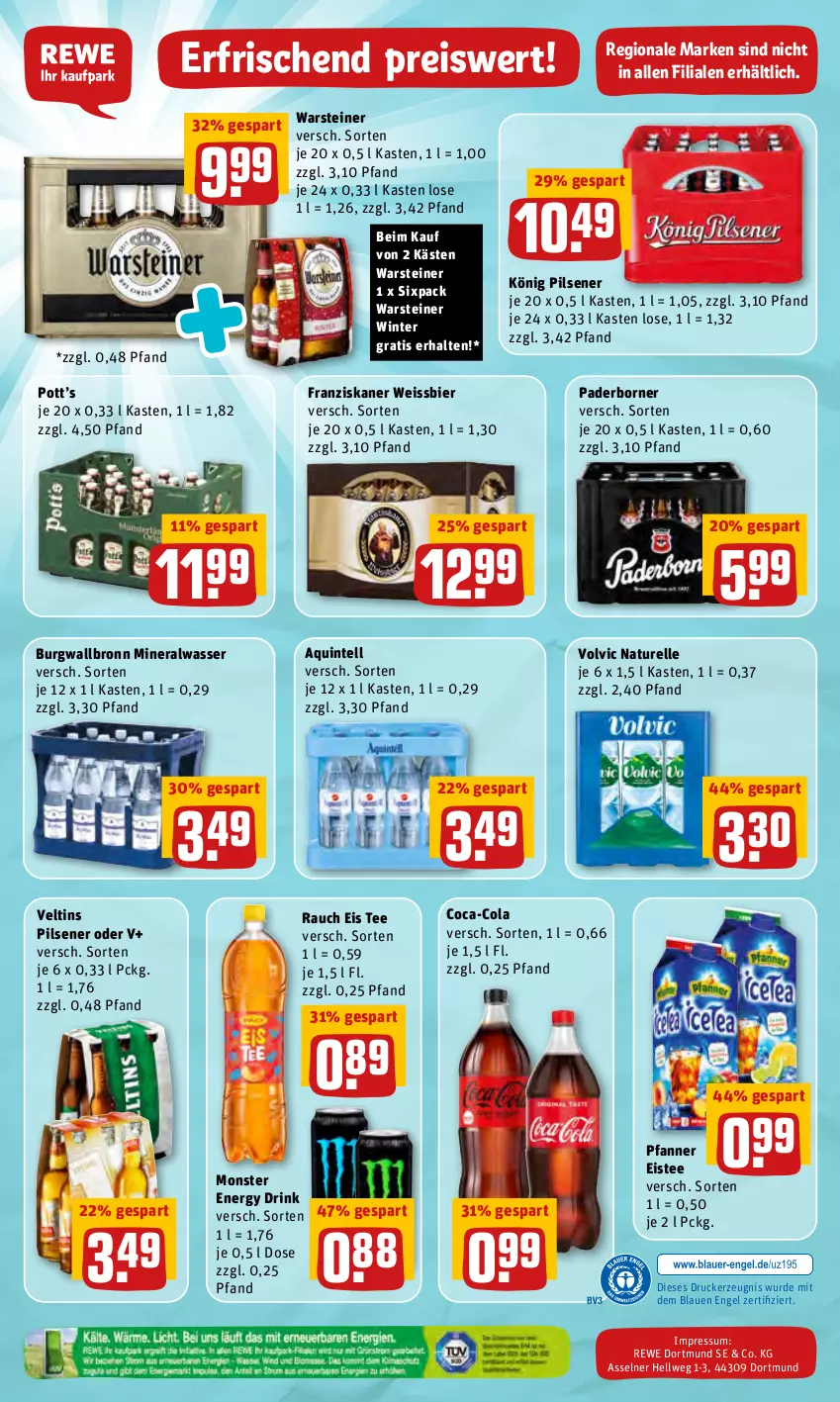 Aktueller Prospekt Rewe - REWE Ihr Kaufpark - von 07.02 bis 12.02.2022 - strona 24 - produkty: Alwa, bier, burgwallbronn, coca-cola, cola, drink, drucker, eis, eistee, elle, energy drink, Engel, franziskaner, Intel, kerze, könig pilsener, mineralwasser, monster, Monster Energy, natur, pfanne, Pfanner, pils, pilsener, Rauch, reis, rel, steiner, tee, Ti, veltins, veltins pilsener, volvic, warsteiner, wasser, weissbier