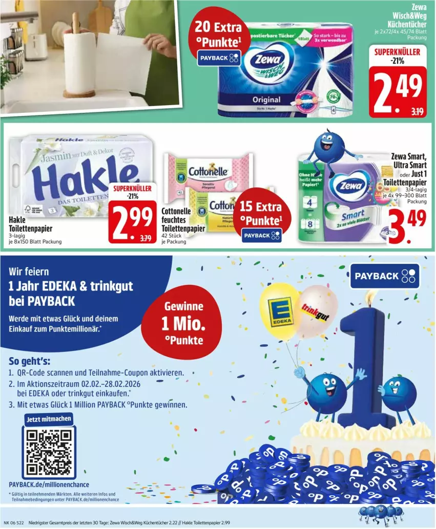 Aktueller Prospekt Edeka - Prospekte - von 02.02 bis 07.02.2026 - strona 22 - produkty: cottonelle, coupon, deka, eier, elle, erde, feuchtes toilettenpapier, hakle, lion, papier, payback, Ti, toilettenpapier, zewa, ZTE