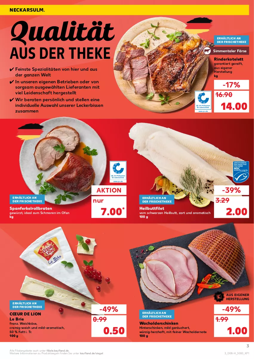 Aktueller Prospekt Kaufland - Spezielle Angebote - von 24.02 bis 02.03.2022 - strona 3 - produkty: angebot, angebote, braten, brie, elle, filet, gewürz, Heilbuttfilet, hinterschinken, Käse, kotelett, lion, Ofen, rind, rinder, rollbraten, schinken, sim, Spezi, Ti, tisch, weichkäse