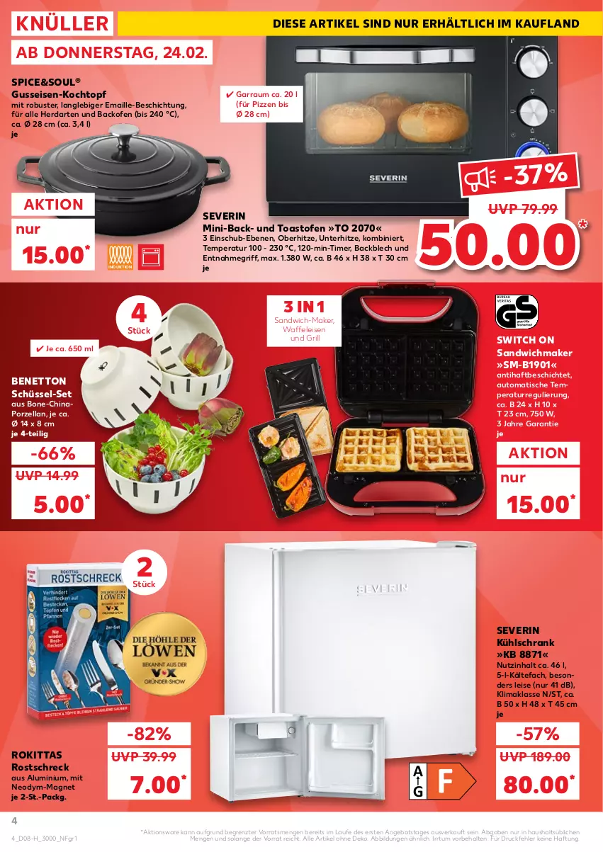 Aktueller Prospekt Kaufland - Spezielle Angebote - von 24.02 bis 02.03.2022 - strona 4 - produkty: angebot, auto, backofen, eis, grill, herdarten, Kochtopf, kühlschrank, maille, Ofen, rostschreck, sandwich, Schrank, schüssel, severin, Ti, timer, tisch, toast, topf, Waffeleisen, ZTE