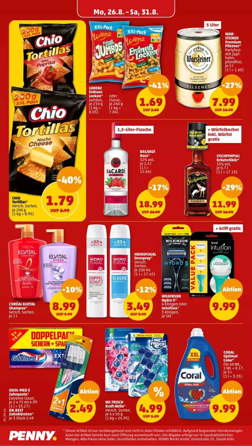 Aktueller Prospekt Penny - Prospekte - von 26.08 bis 31.08.2024 - strona 10 - produkty: bacardi, Becher, bürste, bürsten, eier, eis, elvital, erdnuss, jumbo, kraft, kräuter, kräuterlikör, LG, likör, loreal, lorenz, nuss, pils, pilsener, reis, shampoo, steiner, tee, Ti, tortilla, tortillas, vita, würfel, zahnbürste, zahnbürsten, ZTE