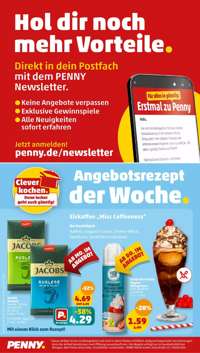 Aktueller Prospekt Penny - Prospekte - von 26.08 bis 31.08.2024 - strona 14 - produkty: angebot, decke, eis, eiskaffee, hafer, jacobs, kaffee, milch, rezept, sahne, schoko, schokolade, Ti, vanille, Zartbitterschokolade