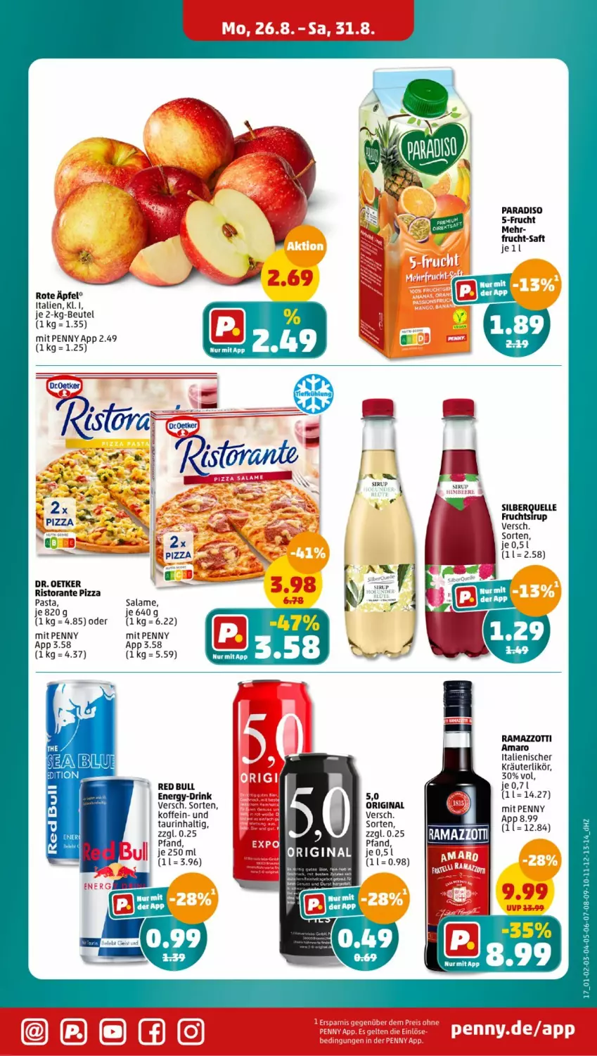 Aktueller Prospekt Penny - Prospekte - von 26.08 bis 31.08.2024 - strona 17 - produkty: amaro, beutel, Dr. Oetker, drink, elle, frucht, kräuter, kräuterlikör, likör, pasta, pizza, rama, ramazzott, ramazzotti, ristorante, ristorante pizza, saft, sirup, Ti, zott