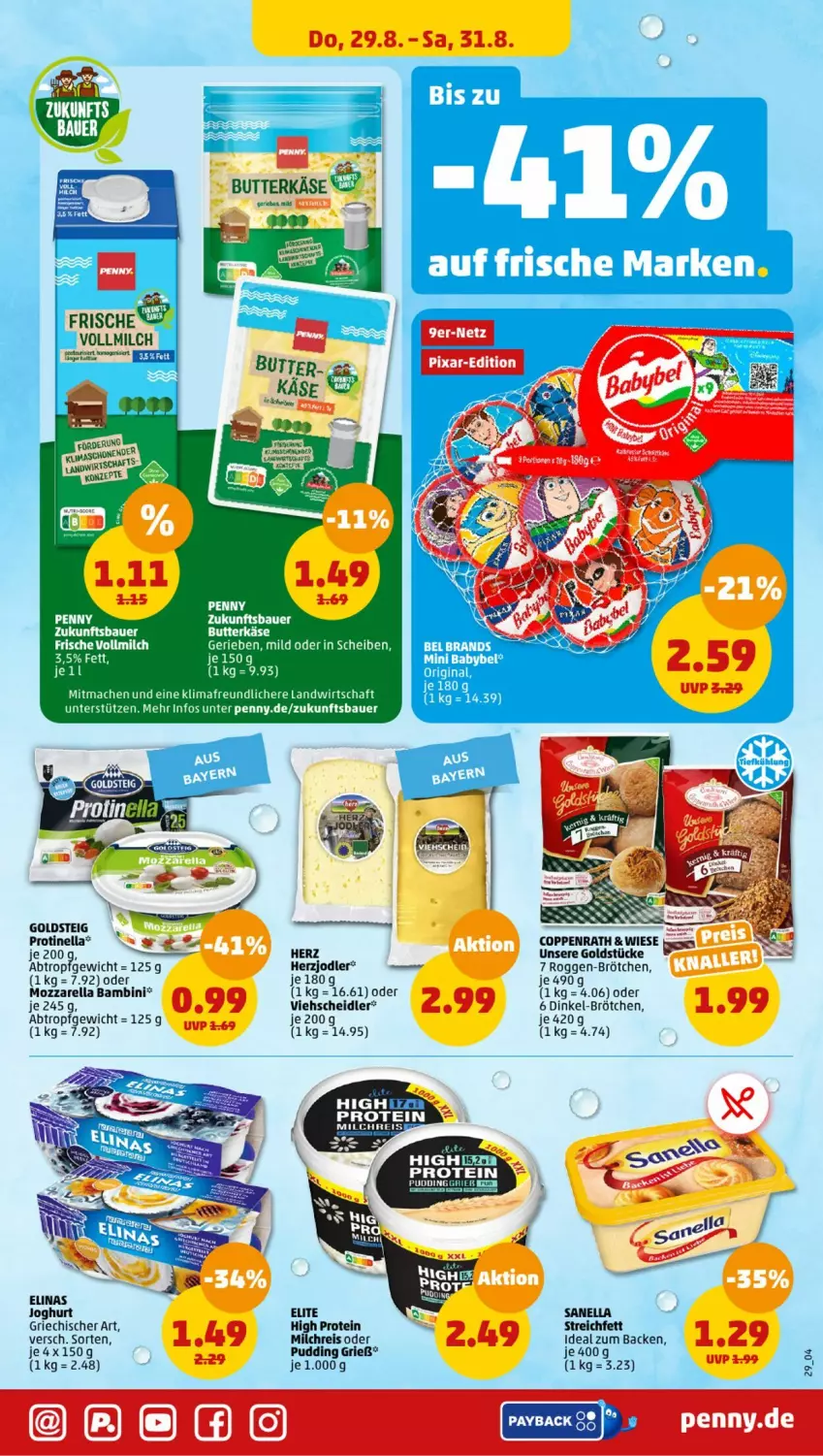 Aktueller Prospekt Penny - Prospekte - von 26.08 bis 31.08.2024 - strona 29 - produkty: auer, Bau, Bauer, brötchen, butter, butterkäse, coppenrath, elinas, goldsteig, Goldstücke, joghur, joghurt, Käse, mac, milch, mozzarella, rel, Ti, vollmilch