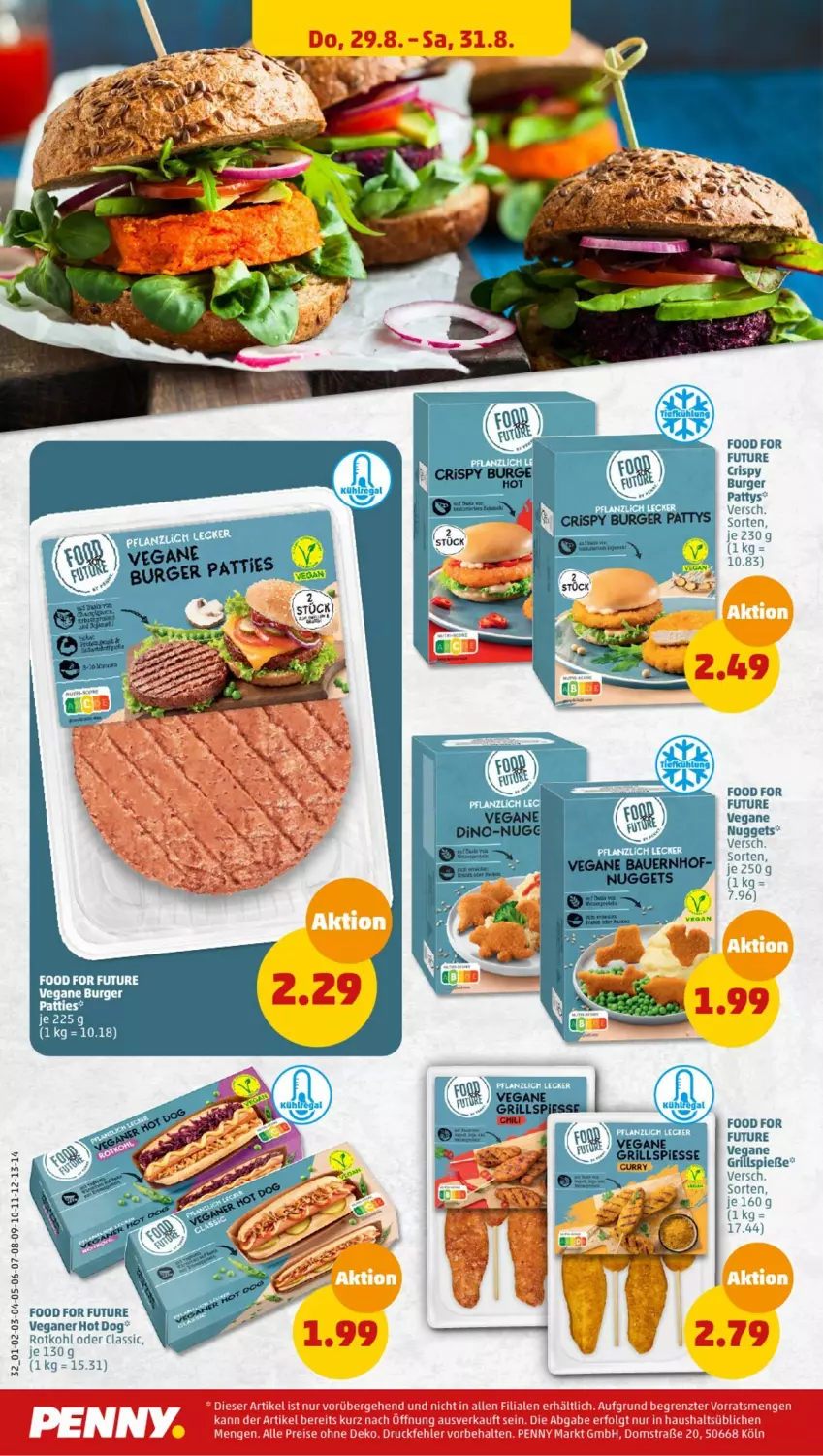 Aktueller Prospekt Penny - Prospekte - von 26.08 bis 31.08.2024 - strona 32 - produkty: burger, grill, Grillspieße, hot dog, nuggets, rotkohl, Ti