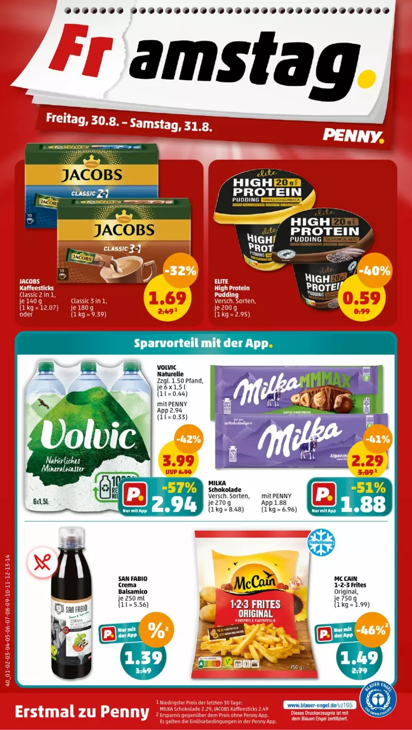 Aktueller Prospekt Penny - Prospekte - von 26.08 bis 31.08.2024 - strona 40 - produkty: ACC, auer, balsam, balsamico, bio, elle, Engel, gin, mac, mc cain, mccain, milka, milka schokolade, natur, rel, schoko, schokolade, vanille, volvic