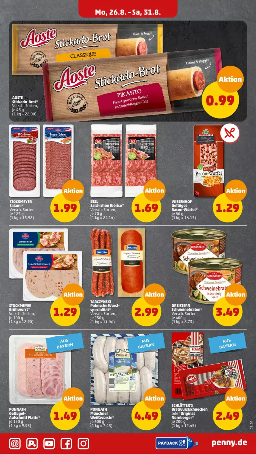 Aktueller Prospekt Penny - Prospekte - von 26.08 bis 31.08.2024 - strona 5 - produkty: aoste stickado, aufschnitt, Berger, bratwurst, brot, cin, eis, elle, gin, latte, nürnberger, Spezi, stickado, Ti, wurst