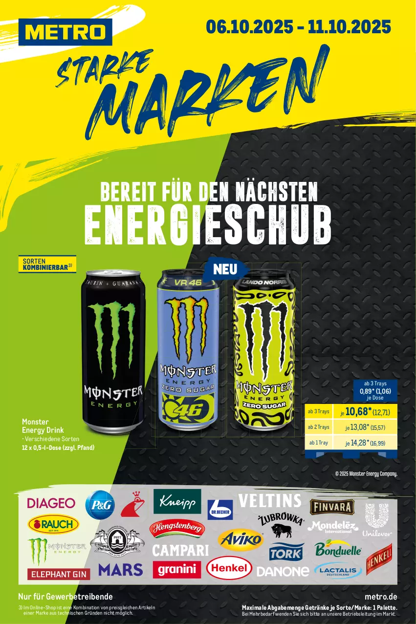 Aktueller Prospekt Metro - Starke Marken - von 06.10 bis 11.10.2025 - strona 1 - produkty: drink, eis, energy drink, getränk, getränke, Metro, monster, Monster Energy, Palette, reis, Ti