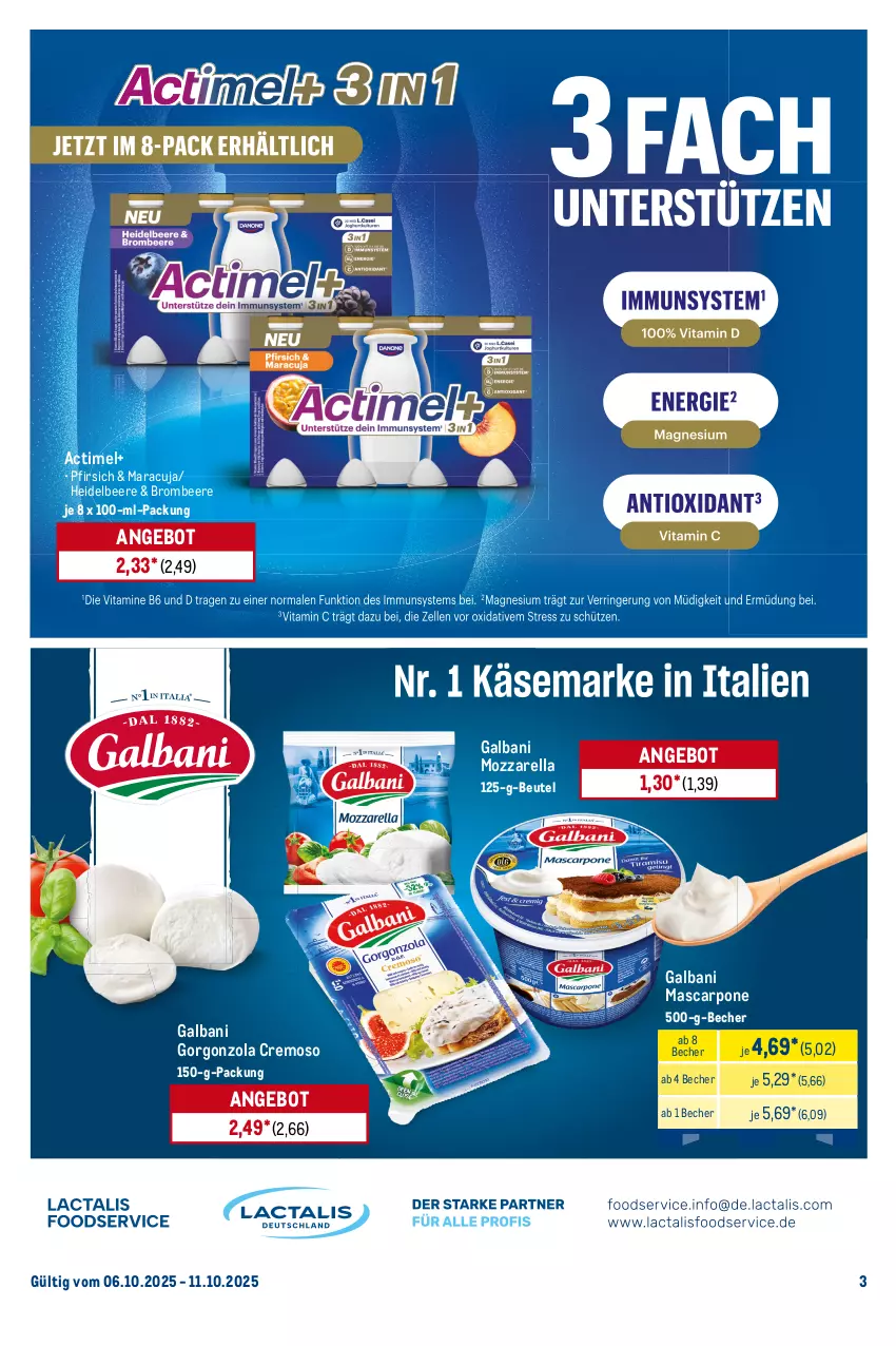 Aktueller Prospekt Metro - Starke Marken - von 06.10 bis 11.10.2025 - strona 3 - produkty: actimel, angebot, Becher, beere, beutel, brombeere, eis, galbani, gorgonzola, heidelbeere, kuchen, leine, maracuja, mars, mascarpone, milka, mozzarella, oreo, pfirsich, reis, rel, riegel, snack, snickers, tender, Ti, tiefpreis, twix