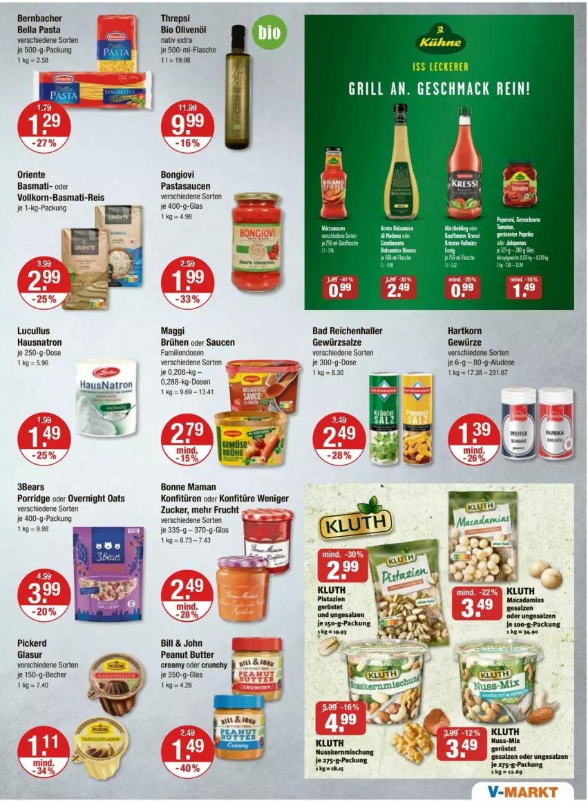 Aktueller Prospekt Vmarkt - Prospekte - von 21.08 bis 27.08.2025 - strona 7 - produkty: Bad, basmati, basmati-reis, Becher, bernbacher, bio, bonne maman, Brühe, butter, eis, ente, flasche, frucht, gewürz, gewürzsalz, grill, konfitüre, konfitüren, korn, Kühne, mac, macadamia, maggi, mam, nuss, olive, oliven, olivenöl, pasta, peanut butter, pistazien, porridge, reis, salz, sauce, saucen, Ti, Yo, zucker