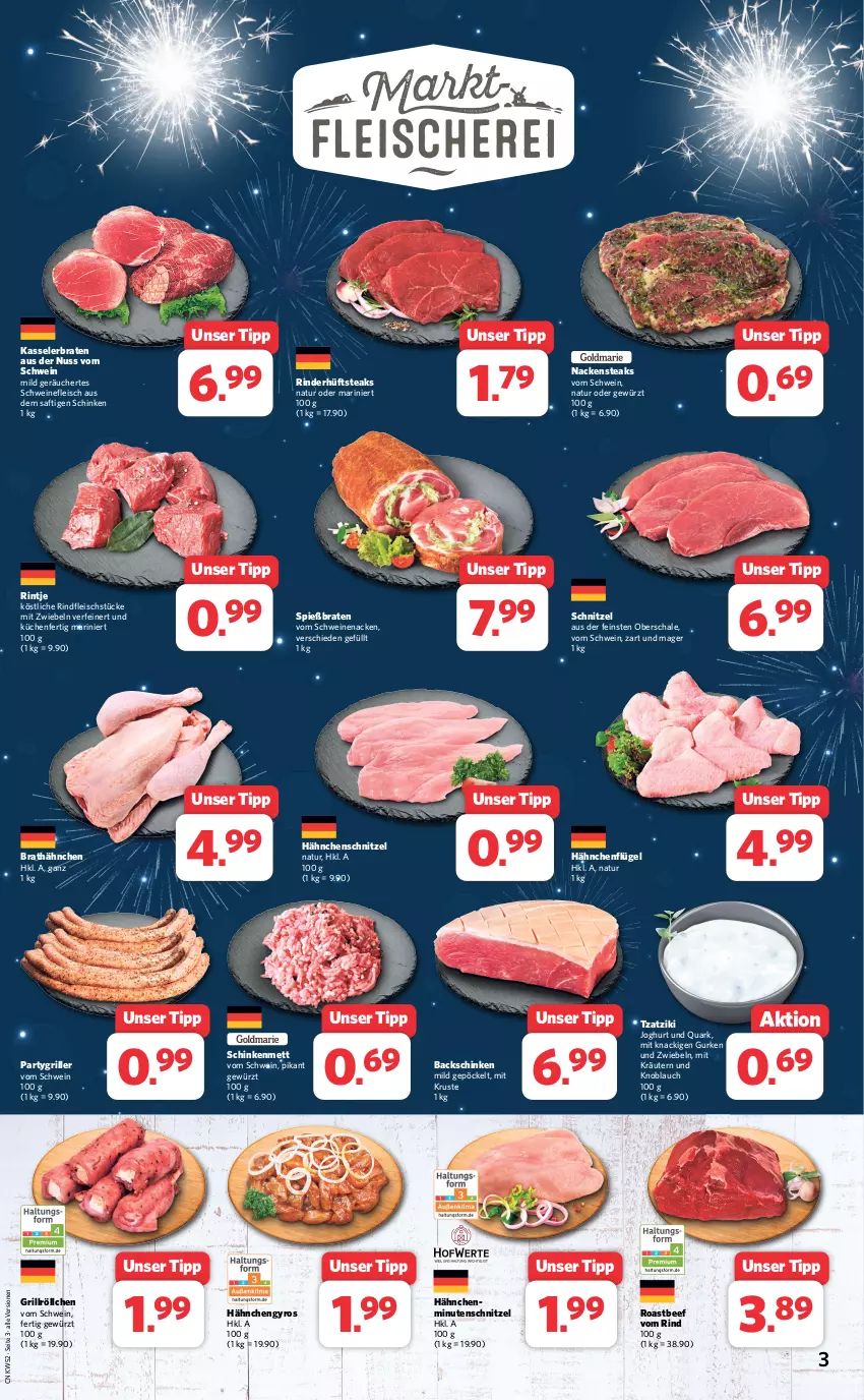 Aktueller Prospekt Combi - Prospekte - von 27.12 bis 30.12.2023 - strona 3 - produkty: beef, braten, eis, fleisch, gewürz, grill, gurke, gurken, gyros, hähnchenflügel, Hähnchengyros, Hähnchenschnitzel, hüftsteak, hüftsteaks, joghur, joghurt, kasseler, Kasselerbraten, knoblauch, kräuter, kräutern, küche, Küchen, Mett, minutenschnitzel, mit zwiebeln, Nackensteak, nackensteaks, natur, nuss, quark, rind, rinder, rindfleisch, roastbeef, saft, Schal, Schale, schinken, schnitzel, schwein, schweine, schweinefleisch, schweinenacken, steak, steaks, Ti, tzatziki, vom schweinenacken, wein, weine, zwiebel, zwiebeln