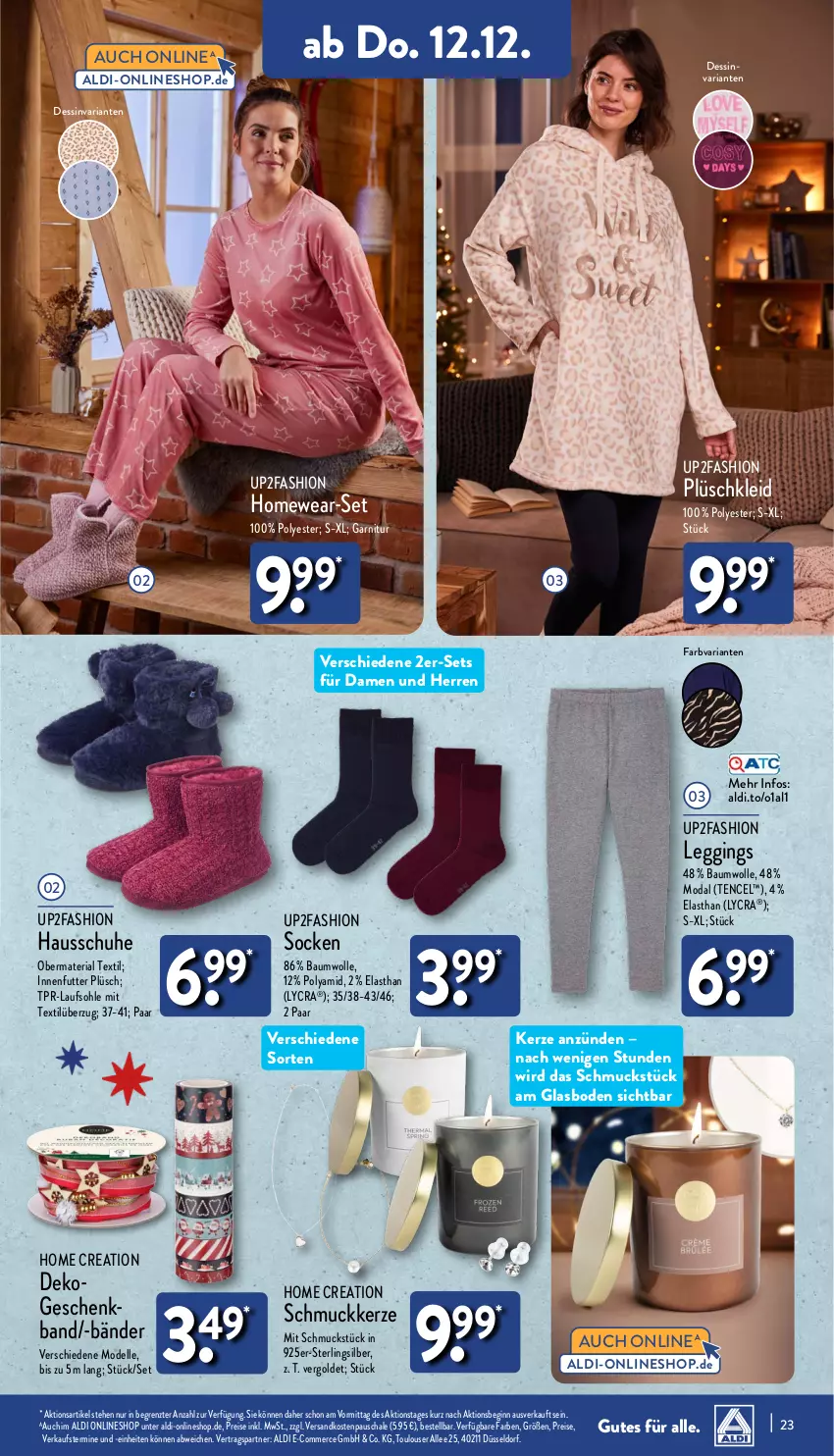 Aktueller Prospekt Aldi Nord - Von Montag - von 09.12 bis 14.12.2024 - strona 23 - produkty: aldi, Bau, baumwolle, dell, eis, elle, garnitur, gin, Hausschuhe, kerze, kleid, leggings, Mode, ndk, Plüsch, Plüschkleid, reis, Ria, Schal, Schale, Schmuck, schuhe, socken, Ti, up2fashion, wolle, ZTE