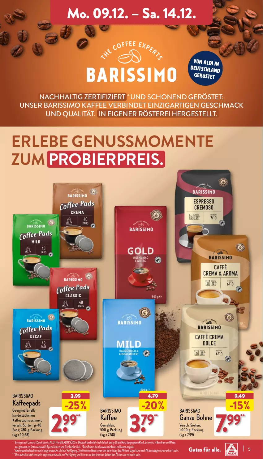 Aktueller Prospekt Aldi Nord - Von Montag - von 09.12 bis 14.12.2024 - strona 5 - produkty: aldi, bier, bohne, eis, ente, fleisch, gin, kaffee, kaffeepads, mac, nuss, pute, reis, rind, schwein, sim, Spezi, Ti, wein, ZTE