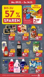 Gazetka promocyjna Aldi Nord - Von Montag - Gazetka - ważna od 14.12 do 14.12.2024 - strona 11 - produkty: Alaska-Seelachs, Alaska-Seelachsfilet, aus der tiefkühlung, coppenrath, eis, elle, ente, feinwaschmittel, filet, flasche, gin, heinz, iglo, ketchup, kikkoman, kraft, lachs, lachsfilet, latte, mayonnaise, mövenpick, mövenpick eis, perwoll, reis, saft, sahne, sauce, schlemmerfilet, seelachsfilet, soja, sojasauce, teller, Ti, waschmittel, wc frisch, würzsauce, Yo, ZTE