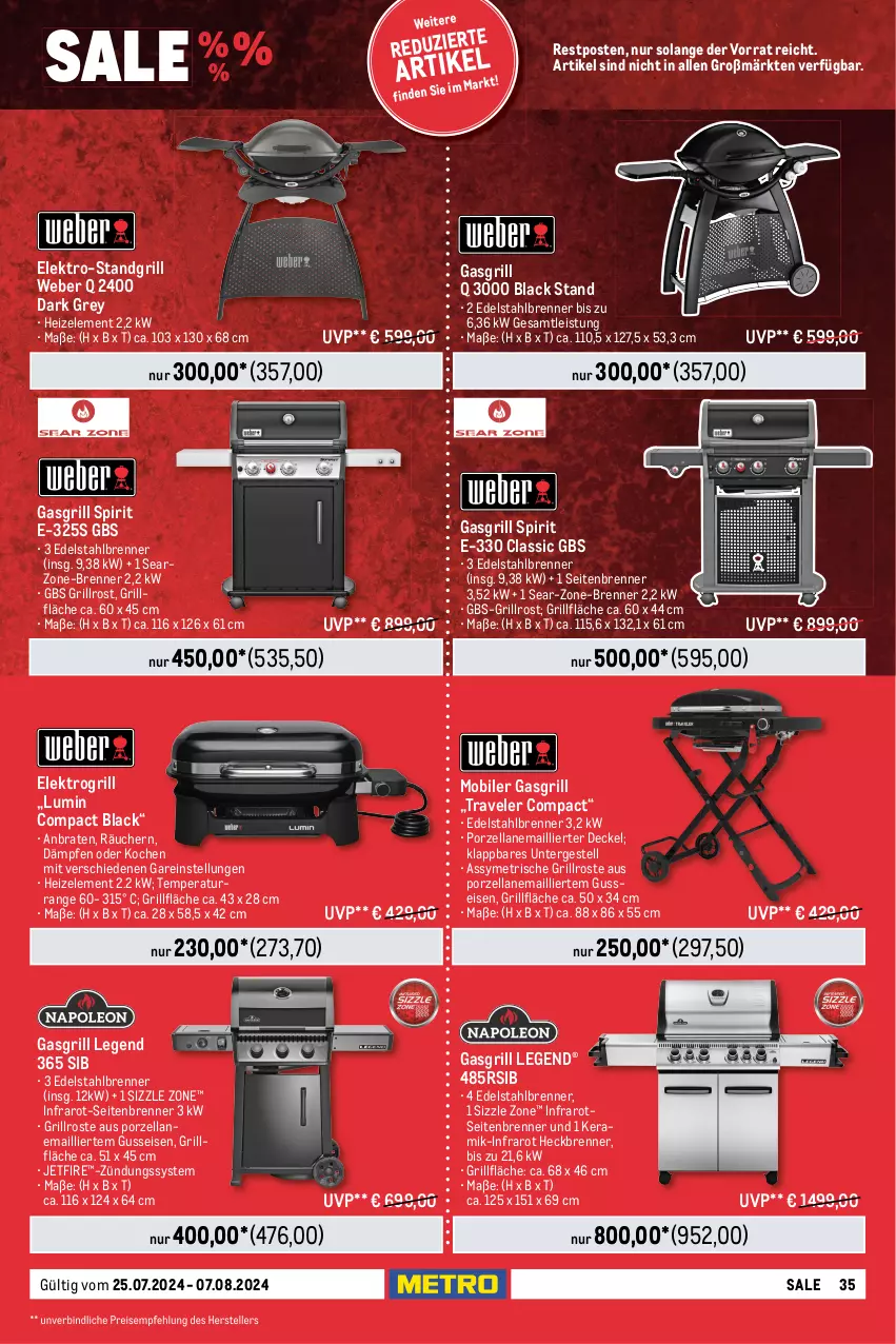 Aktueller Prospekt Metro - Food-NonFood - von 25.07 bis 07.08.2024 - strona 35 - produkty: braten, decke, Deckel, edelstahl, eis, Elektro, elle, feuerschale, fisch, gasgrill, grill, grillfläche, grillrost, Holz, holzkohle, holzkohlegrill, Kohlegrill, lack, Ofen, pizza, Pizzaofen, pool, rama, reis, Ria, Schal, Schale, standgrill, teller, Ti, wasser, weber