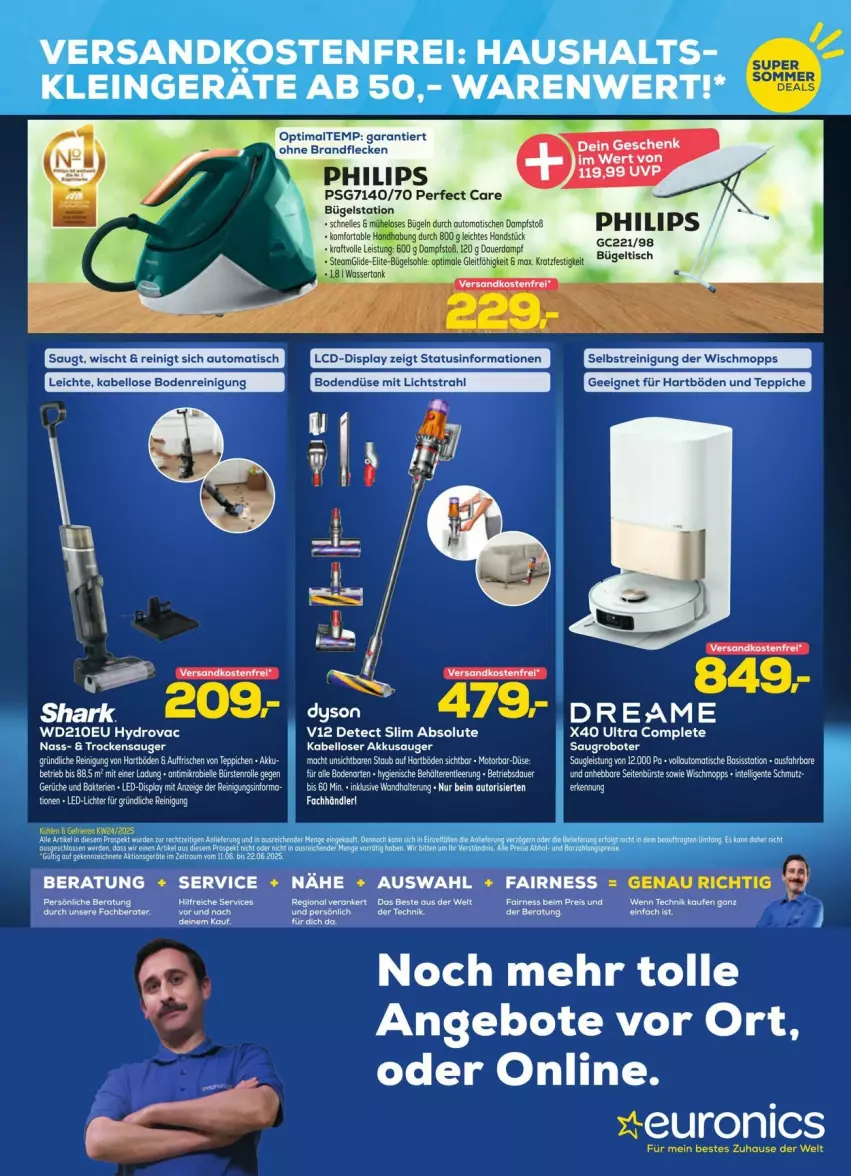 Aktueller Prospekt Euronics - Prospekte - von 11.06 bis 22.06.2025 - strona 12 - produkty: akku, angebot, angebote, auer, auto, brut, bügel, Bügelstation, bügeltisch, bürste, bürsten, Dyson, eis, elle, ente, fisch, fische, Intel, led-licht, ndk, Philips, Reinigung, tee, teppich, teppiche, Ti, tisch, versandkostenfrei, wandhalterung, Wischmopp