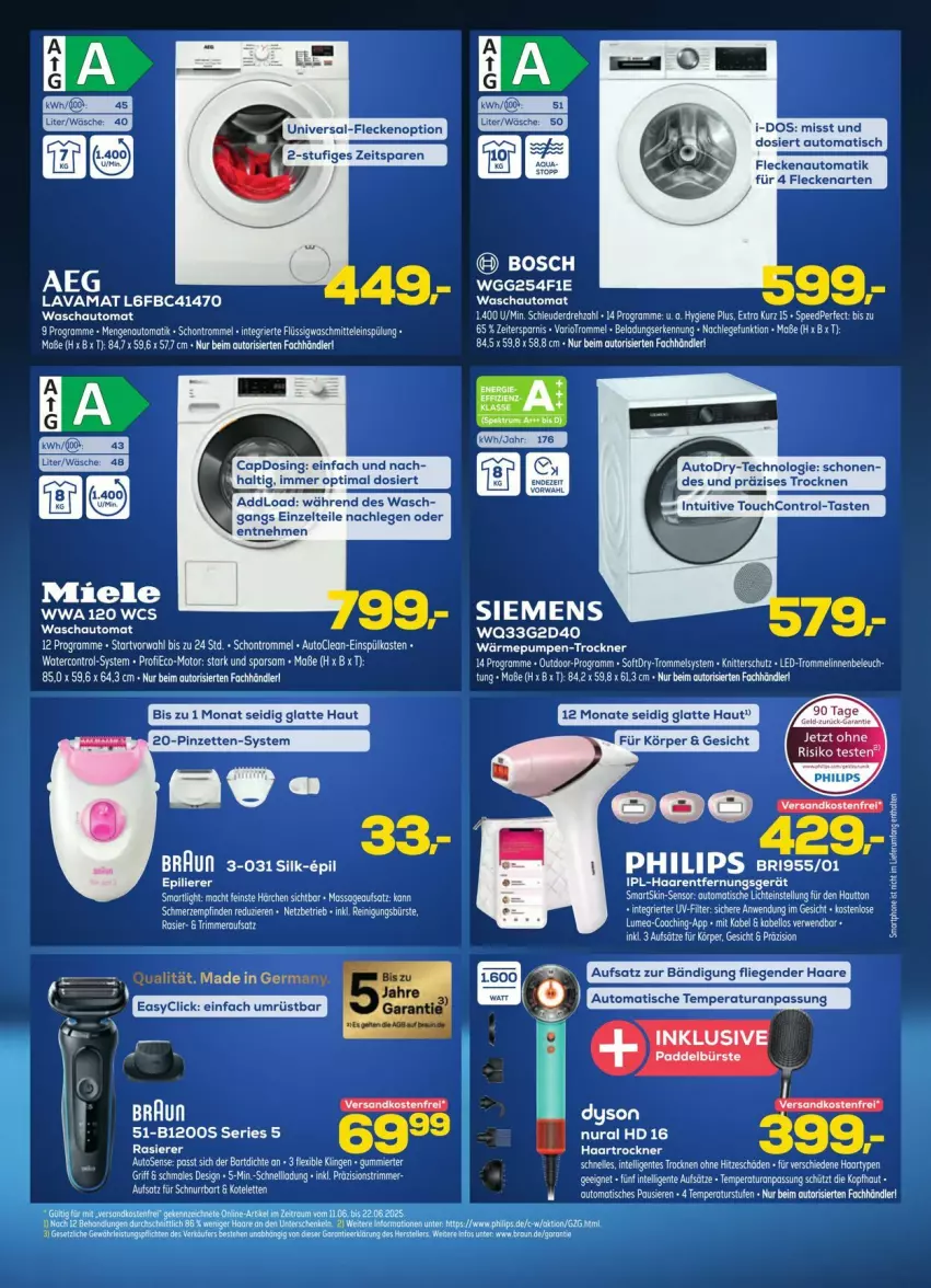 Aktueller Prospekt Euronics - Prospekte - von 11.06 bis 22.06.2025 - strona 5 - produkty: auto, bosch, bürste, Cap, Dyson, elle, ente, gefu, Germ, Intel, latte, leine, mac, miele, ndk, Philips, rasierer, Reinigung, reinigungsbürste, rwe, siemens, spülung, tee, Ti, tisch, trommel, waschmittel, Zelt
