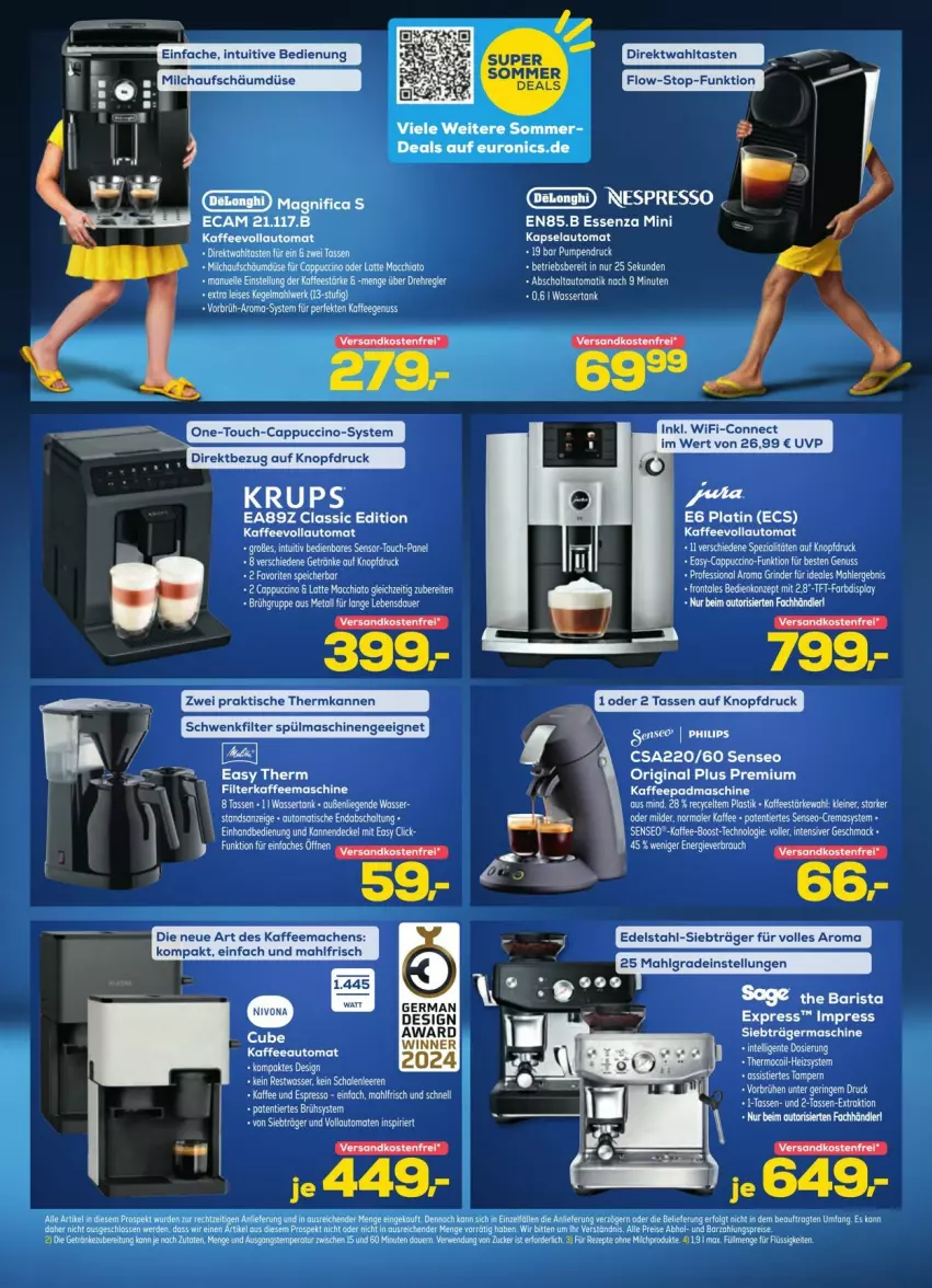 Aktueller Prospekt Euronics - Prospekte - von 11.06 bis 22.06.2025 - strona 9 - produkty: ACC, auto, Bad, Brei, chia, cin, decke, Deckel, deo, edelstahl, eis, erde, espresso, Germ, gin, kaffee, kaffeeautomat, latte, latte macchiato, mac, macchiato, milch, ndk, nespresso, reis, rind, rinder, Schal, Schale, senseo, spülmaschinen, tasse, tee, Ti, tisch, versandkostenfrei, wasser