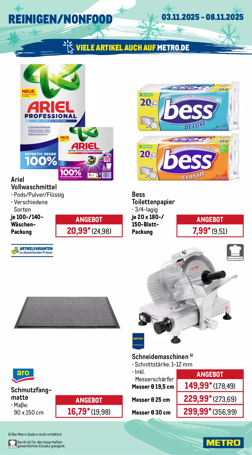 Aktueller Prospekt Metro - Wochen-Angebote Gastro - von 03.11 bis 08.11.2025 - strona 19 - produkty: angebot, ariel, auer, messer, Metro, metro gastro, papier, Pods, schmutzfangmatte, Ti, toilettenpapier, vollwaschmittel, waschmittel