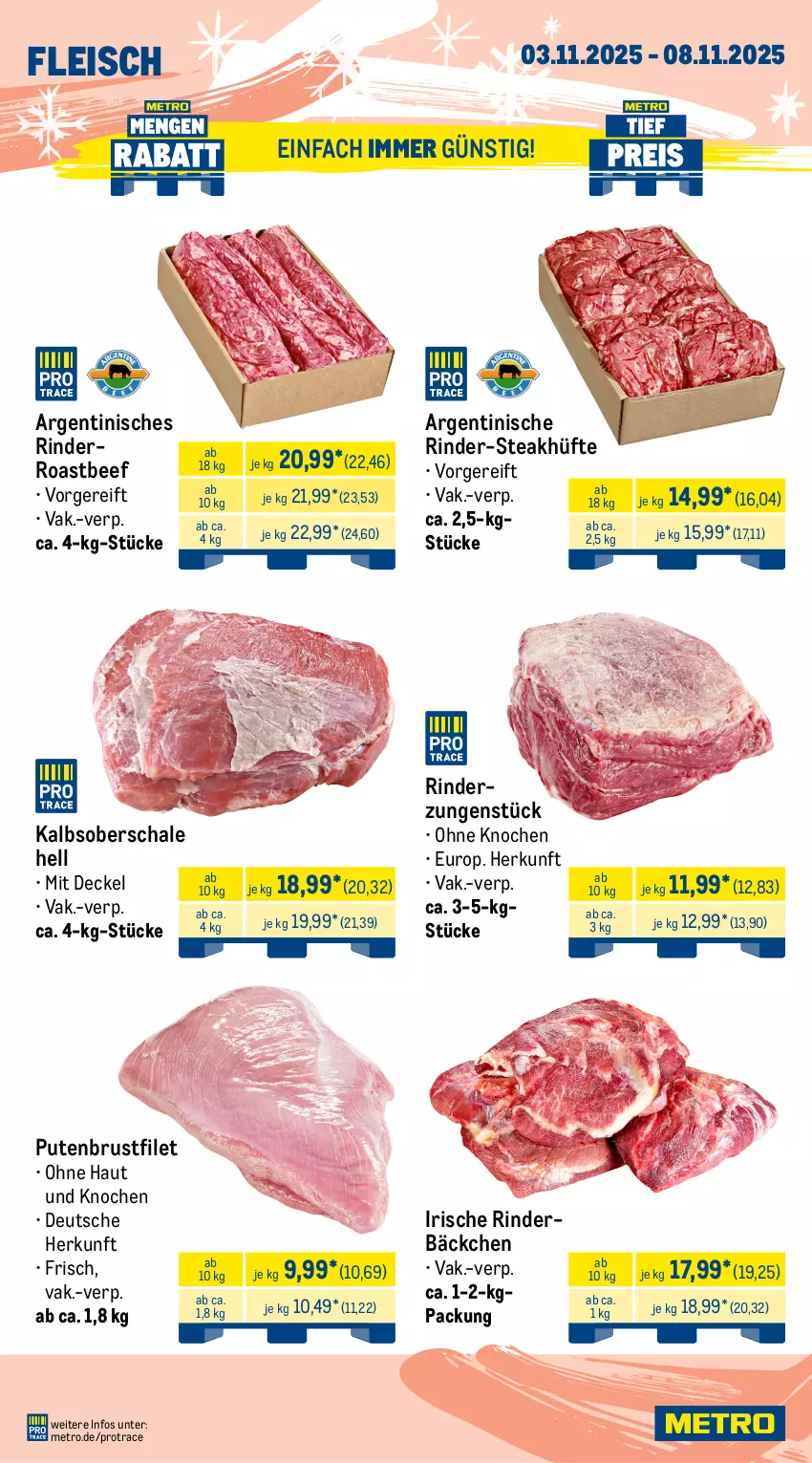 Aktueller Prospekt Metro - Wochen-Angebote Gastro - von 03.11 bis 08.11.2025 - strona 2 - produkty: beef, brustfilet, decke, Deckel, eis, filet, fleisch, Metro, pute, putenbrust, putenbrustfilet, rind, rinder, Rinderzunge, roastbeef, Schal, Schale, steak, steakhüfte, Ti