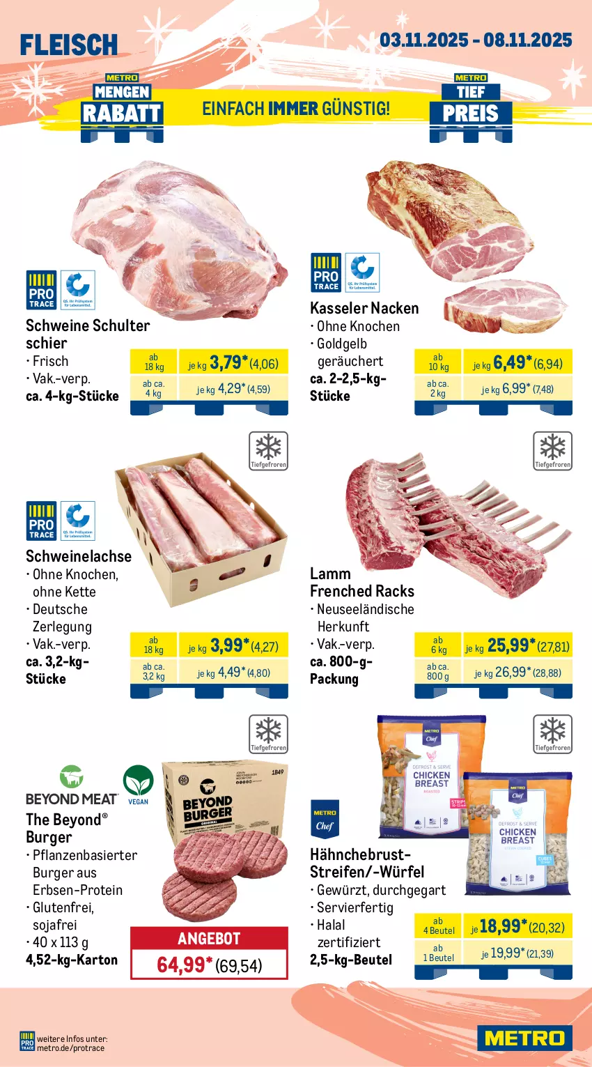 Aktueller Prospekt Metro - Wochen-Angebote Gastro - von 03.11 bis 08.11.2025 - strona 3 - produkty: angebot, beutel, burger, eis, erbsen, fleisch, gewürz, kasseler, Kette, lachs, lamm, Metro, pflanze, pflanzen, reifen, schwein, schweine, Schweinelachs, soja, Ti, wein, weine, würfel, Yo