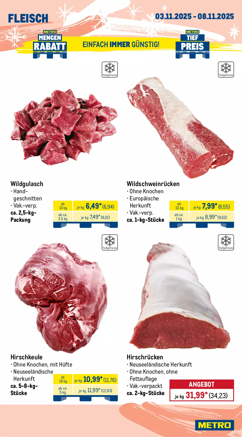 Aktueller Prospekt Metro - Wochen-Angebote Gastro - von 03.11 bis 08.11.2025 - strona 4 - produkty: angebot, eis, fleisch, gulasch, schnitten, schwein, Ti, wein, Wild, Wildschwein