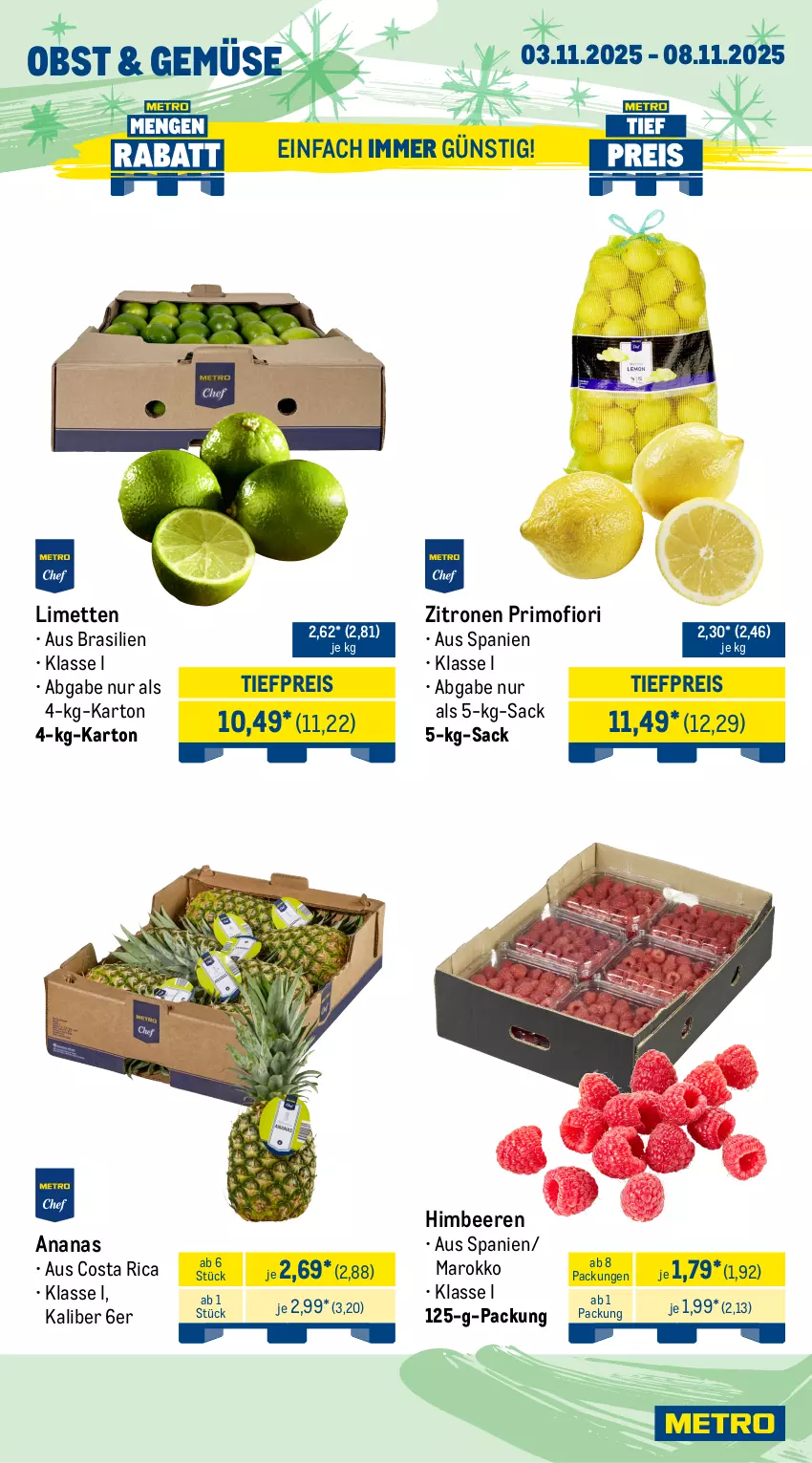 Aktueller Prospekt Metro - Wochen-Angebote Gastro - von 03.11 bis 08.11.2025 - strona 8 - produkty: ananas, beere, beeren, eis, himbeer, himbeere, himbeeren, limette, limetten, Mett, metten, obst, reis, sac, Ti, tiefpreis, zitrone, zitronen