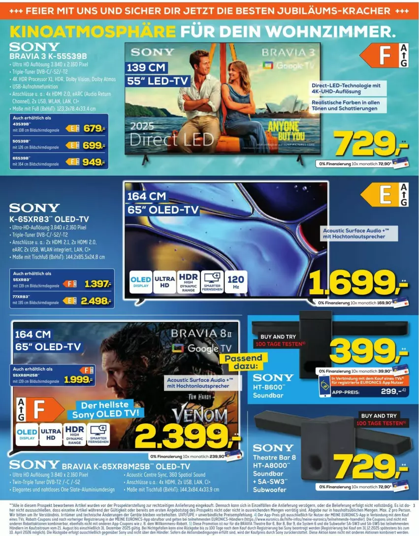 Aktueller Prospekt Euronics - Prospekte - von 10.09 bis 16.09.2025 - strona 3 - produkty: dip, dvb, HDMI, lautsprecher, Oled-TV, sony, soundbar, Subwoofer, Surf, Ti, tisch, tuner, uhd, usb
