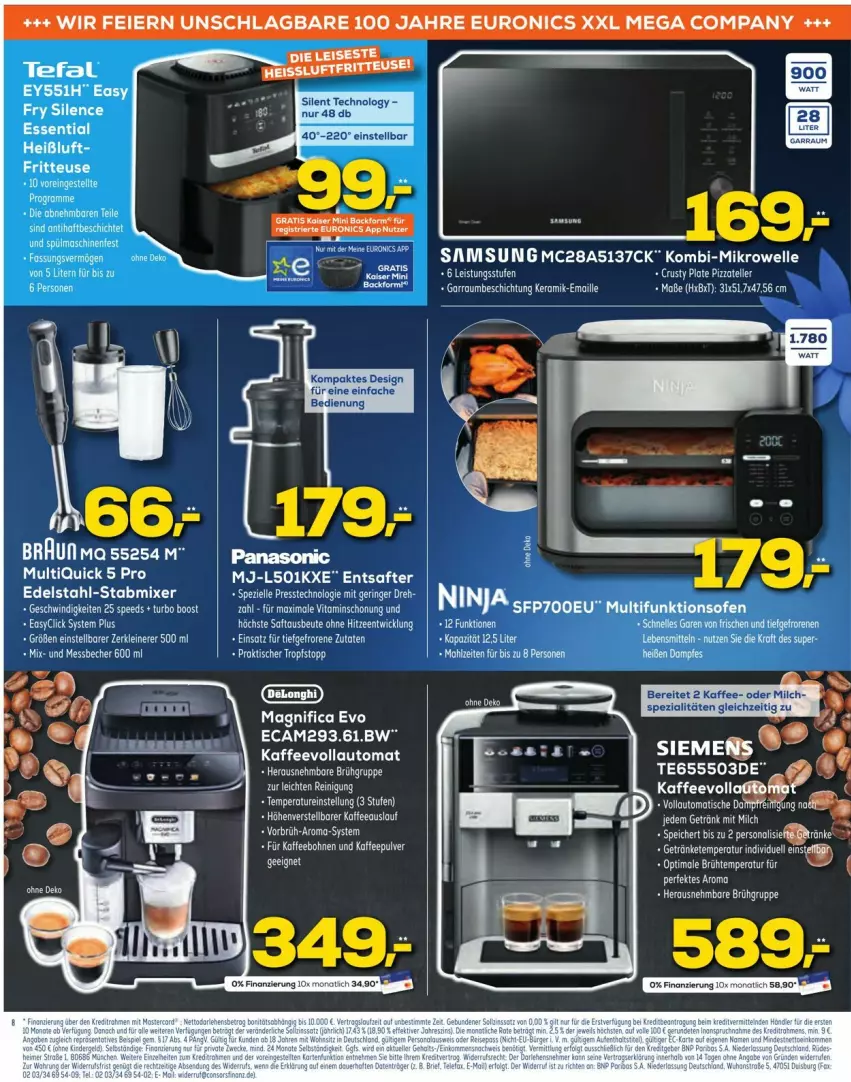 Aktueller Prospekt Euronics - Prospekte - von 10.09 bis 16.09.2025 - strona 8 - produkty: auto, Becher, bohne, bohnen, brot, edelstahl, elle, Entsafter, gin, kaffee, kaffeebohnen, kraft, lebensmittel, LG, Messbecher, mikrowelle, milch, Mixer, Ofen, saft, Samsung, Spezi, stabmixer, tefal, Ti, tisch, usb, WICK