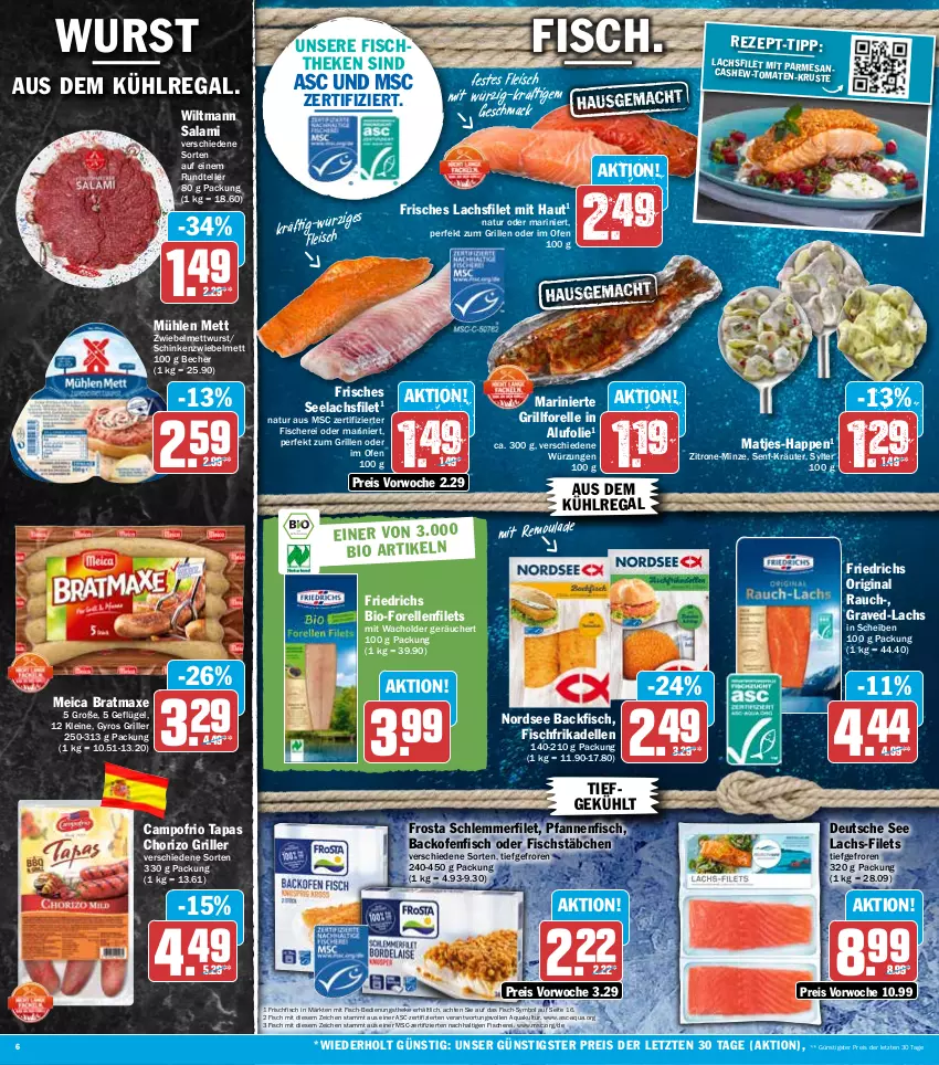 Aktueller Prospekt Hit - Prospekte - von 18.07 bis 23.07.2022 - strona 6 - produkty: aqua, aus dem kühlregal, axe, backfisch, backofen, Becher, bio, bratmaxe, campofrio, Cashew, chorizo, dell, eis, elle, filet, filets, fisch, fische, Fischer, fischstäbchen, fischtheke, fleisch, forelle, frikadellen, frischfisch, frosta, Geflügel, gin, grill, gyros, kräuter, kühlregal, lachs, lachsfilet, leine, mac, matjes, meica, Mett, mettwurst, minze, natur, Nordsee, Ofen, pfanne, pfannen, Rauch, regal, reis, rel, salami, Schere, schinken, schlemmerfilet, seelachsfilet, senf, Sylter, Tapas, teller, Ti, tomate, tomaten, wiltmann, wurst, zitrone, ZTE, zwiebel, zwiebelmettwurst