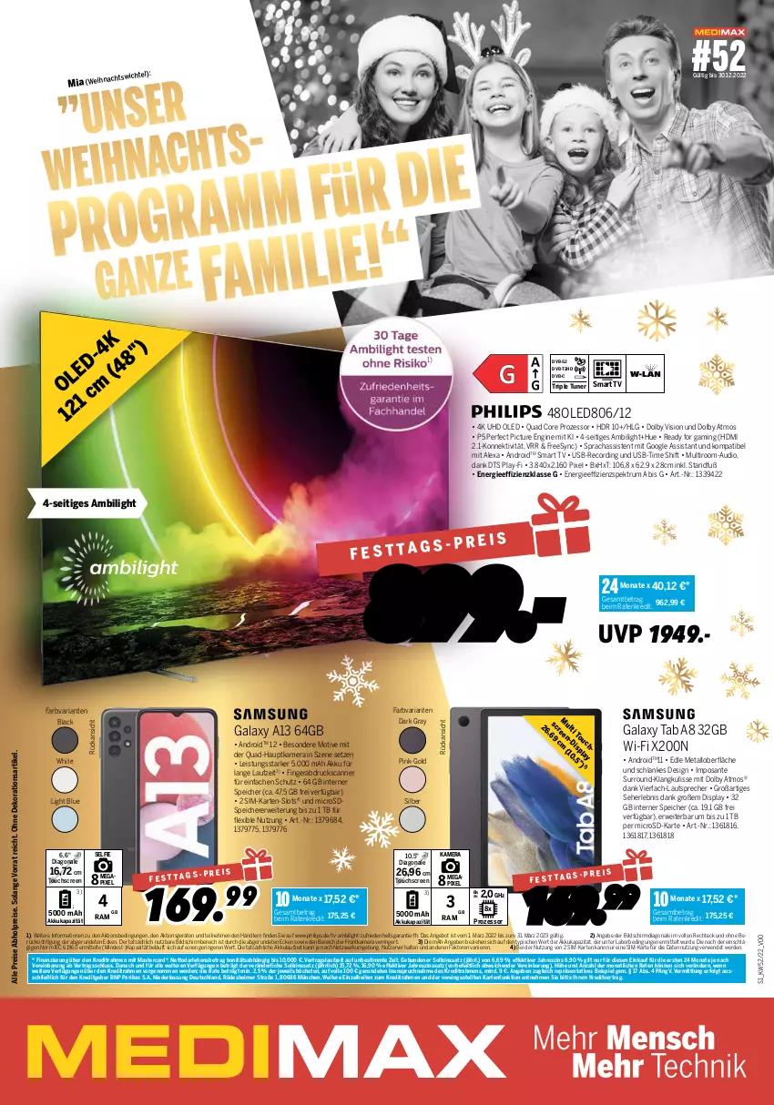 Aktueller Prospekt Medimax - MEDIMAX Prospekt KW52 2022 - von 23.12 bis 29.12.2022 - strona 1 - produkty: abholpreise, akku, alexa, angebot, dekoration, dvb, dvb-s2, DVB-T, eimer, eis, erde, frontkamera, gin, hauptkamera, HDMI, kamera, lack, lautsprecher, LG, mastercard, microsd, Philips, quad, reis, Ria, ring, rum, rwe, SANTE, Scanner, sim, smart tv, Spektrum, Ti, touchscreen, tuner, uhd, usb