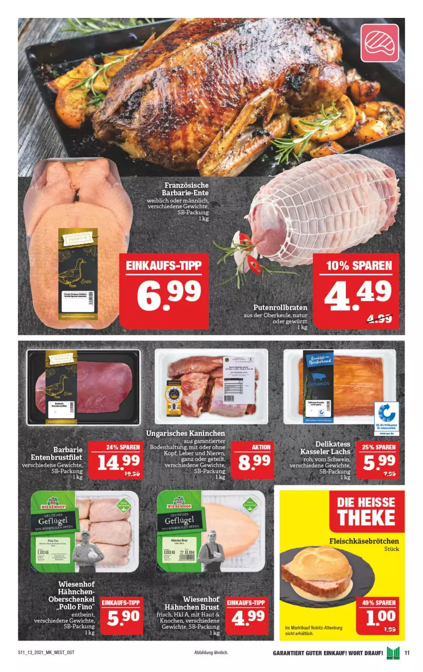 Aktueller Prospekt Marktkauf - Prospekt - von 28.03 bis 03.04.2021 - strona 11 - produkty: brustfilet, dell, eis, elle, ente, Entenbrust, filet, gewürz, henkel, kasseler, lachs, natur, schenkel, schwein, Ti, wein, wiesenhof, Yo