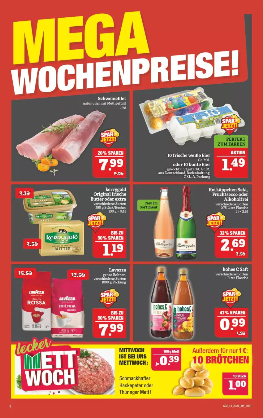 Aktueller Prospekt Marktkauf - Prospekt - von 28.03 bis 03.04.2021 - strona 2 - produkty: alkohol, bohne, bohnen, caffe, ecco, eier, flasche, frucht, fruchtsecco, gin, kerrygold, Mett, natur, rotkäppchen, sekt, tee