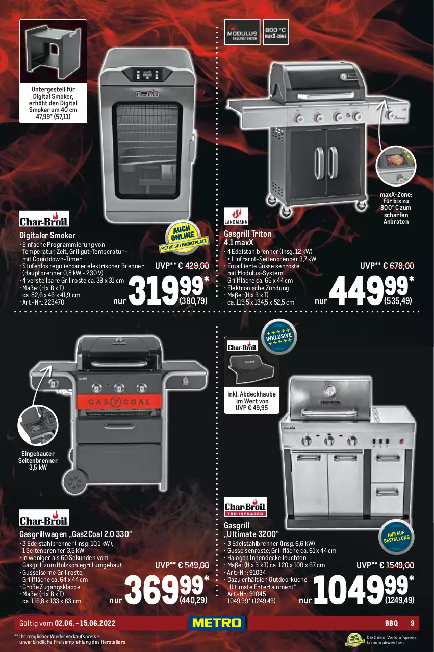 Aktueller Prospekt Metro - BBQ Spezial - von 02.06 bis 15.06.2022 - strona 9 - produkty: abdeckhaube, Bau, braten, decke, Deckel, edelstahl, eis, Elektro, elle, ente, gasgrill, grill, grillfläche, grillrost, Holz, holzkohle, holzkohlegrill, Kohlegrill, küche, Leuchte, leuchten, LG, reis, teller, Ti, timer