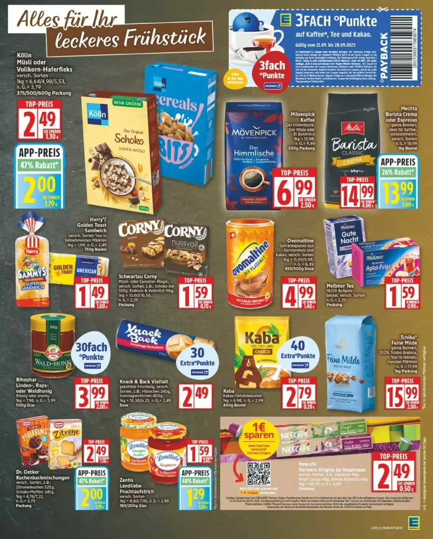Aktueller Prospekt Edeka - Prospekte - von 22.09 bis 27.09.2025 - strona 11 - produkty: Coral, eis, elle, ente, hafer, haferfleks, kaffee, kakao, korn, kuchen, malz, müsli, reis, schoko, tee, Ti, top-preis, Yo, zitrone, zitronen